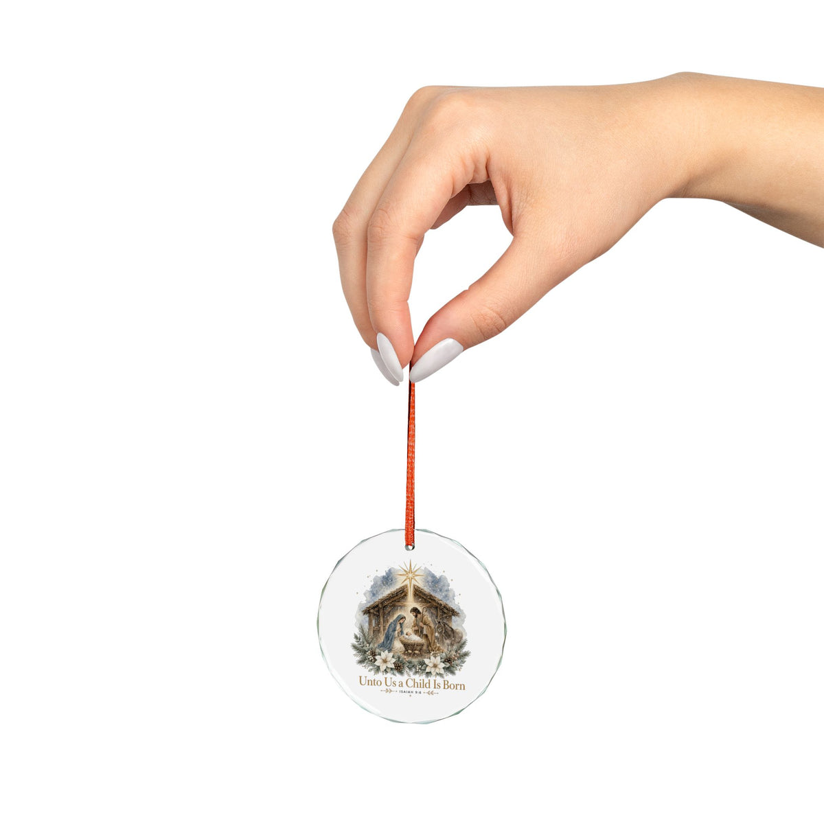 Glass Ornament — Nativity “Unto Us a Child Is Born” Christmas Decor