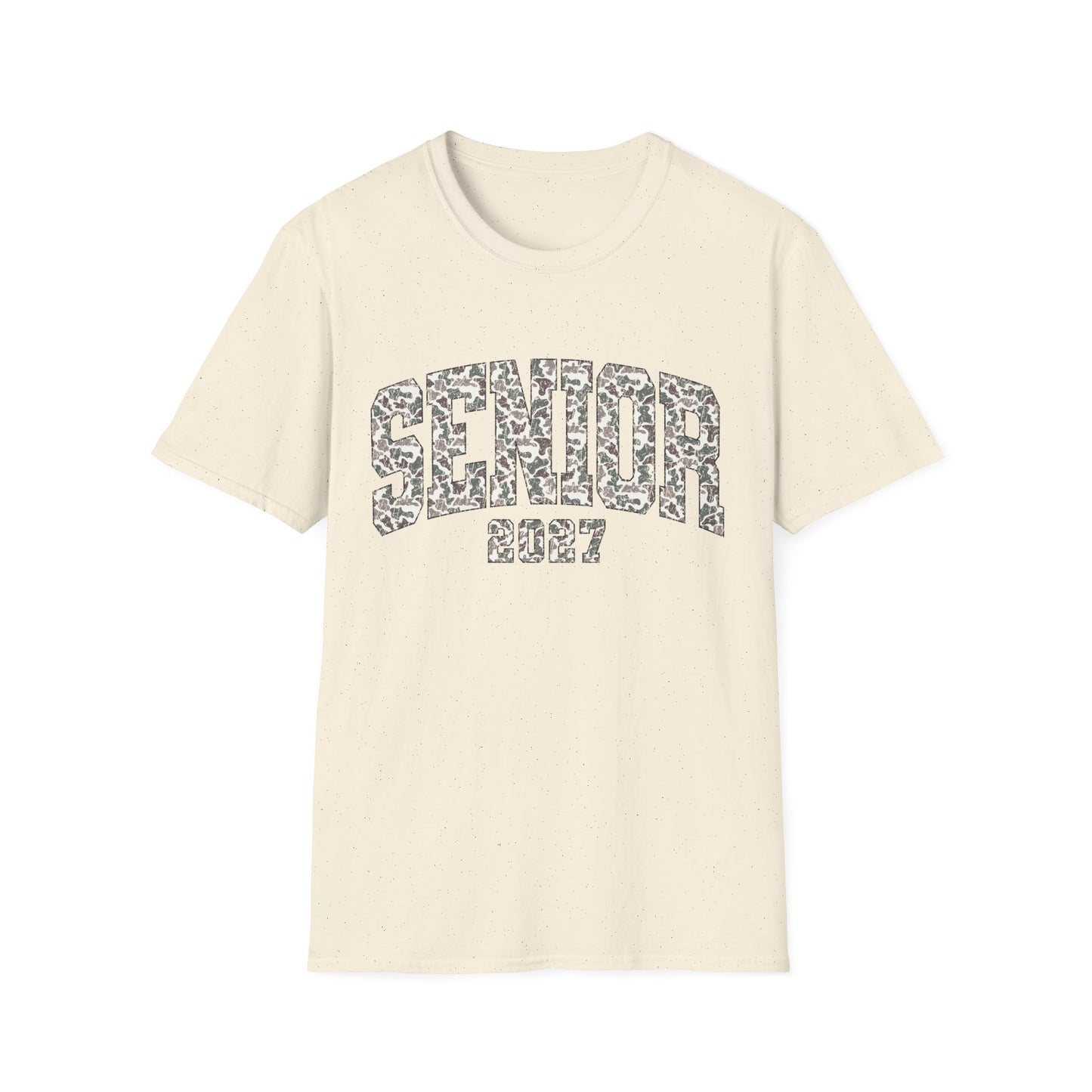 Senior 2027 T-Shirt — Camo Block Letter Graduation Tee
