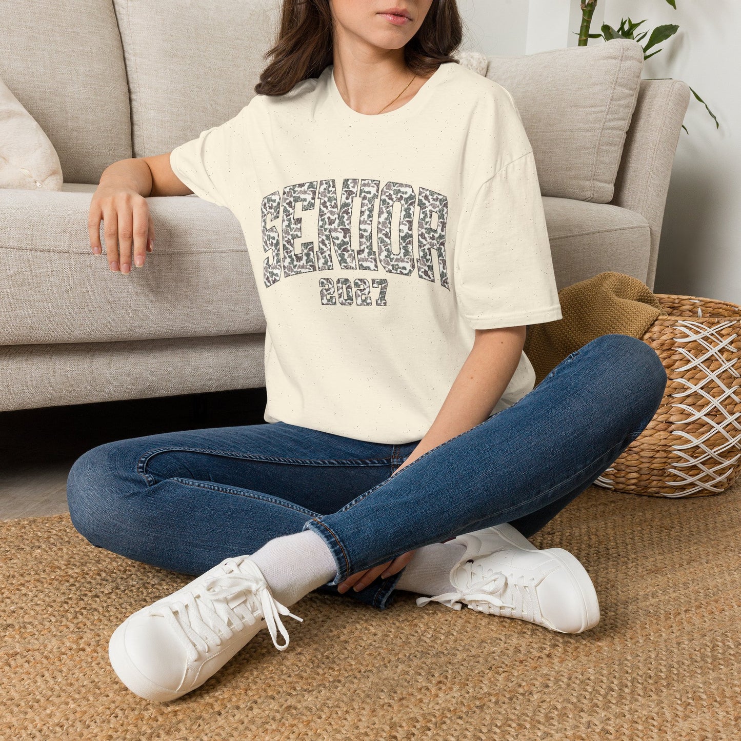 Senior 2027 T-Shirt — Camo Block Letter Graduation Tee