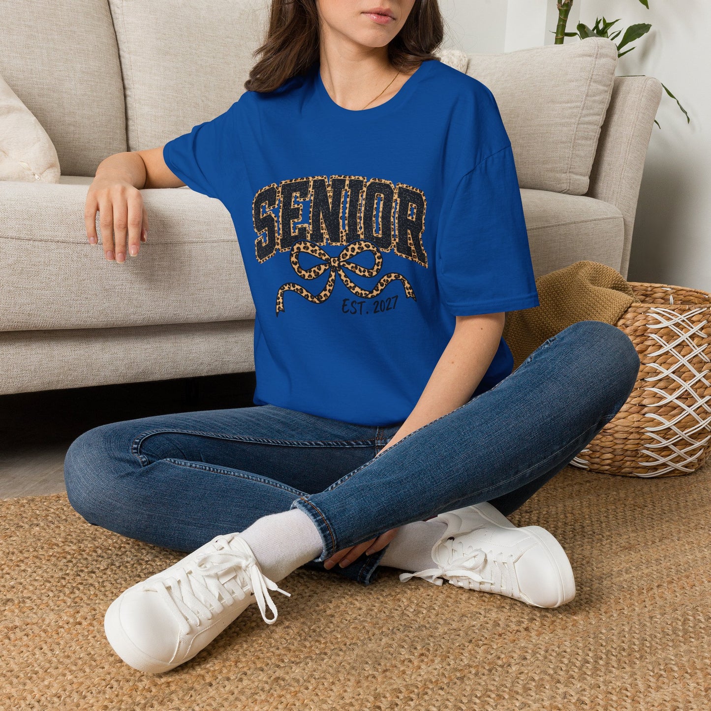 Senior Leopard Bow T-Shirt — 'Senior' Graphic Tee with Leopard Print Accent