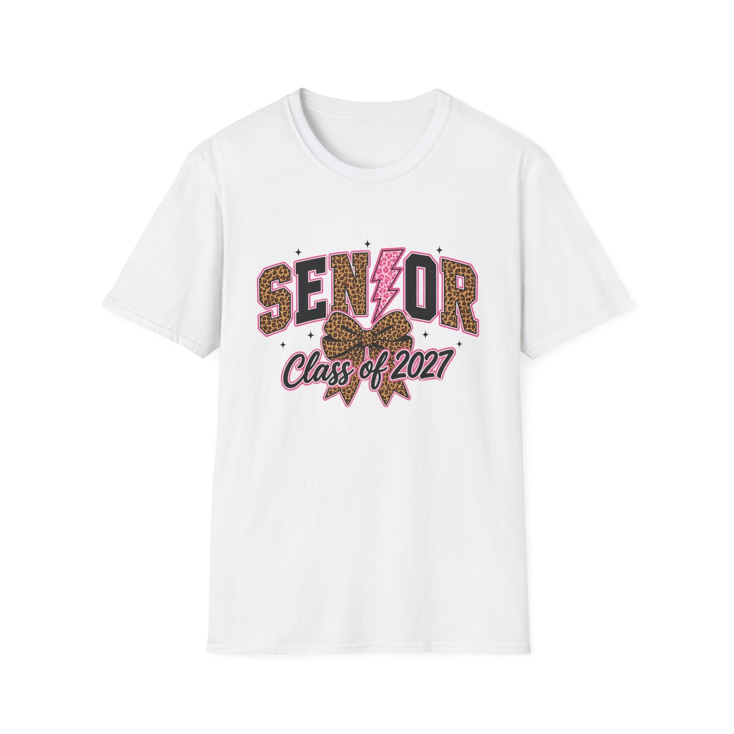 Senior Class of 2027 Tee — Leopard Print & Pink Lightning Graduation Shirt