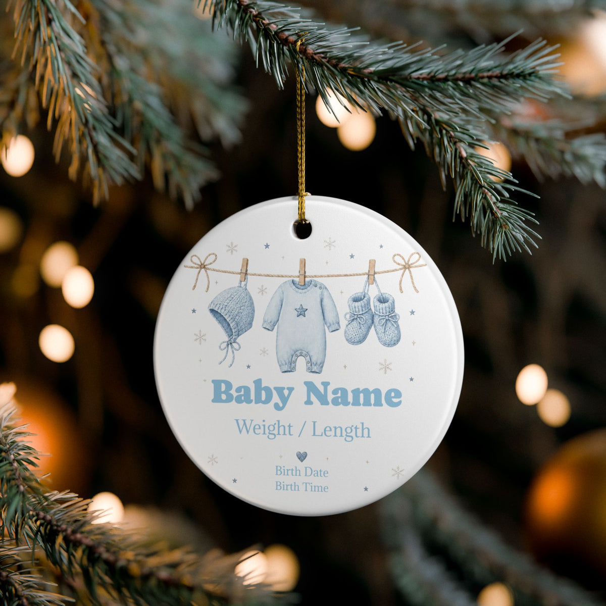 Baby Keepsake Ceramic Ornament — Personalized Birth Details (Name, Weight, Length, Date)