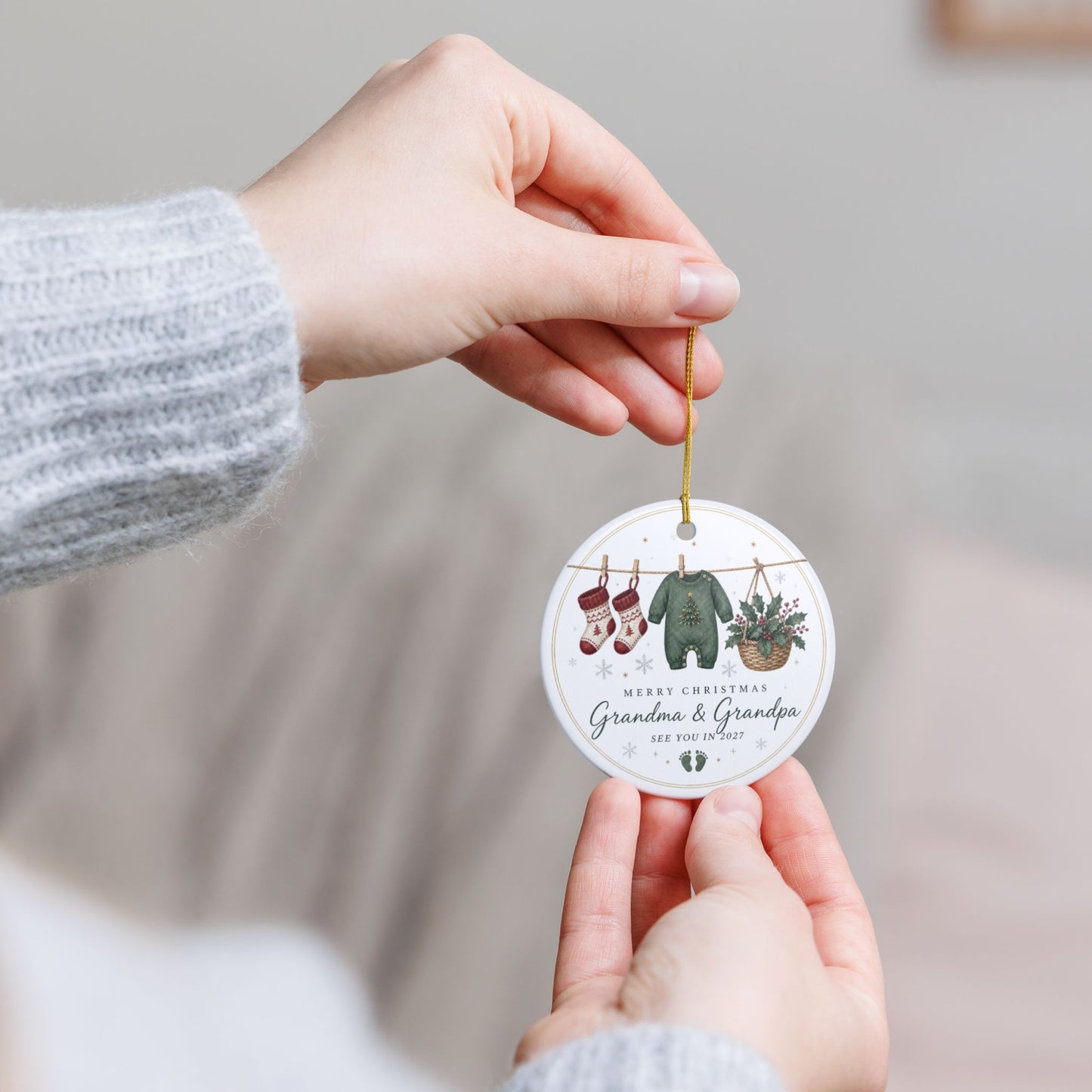 Personalized Ceramic Christmas Ornament — “Merry Christmas Grandma & Grandpa — See You in 2027”