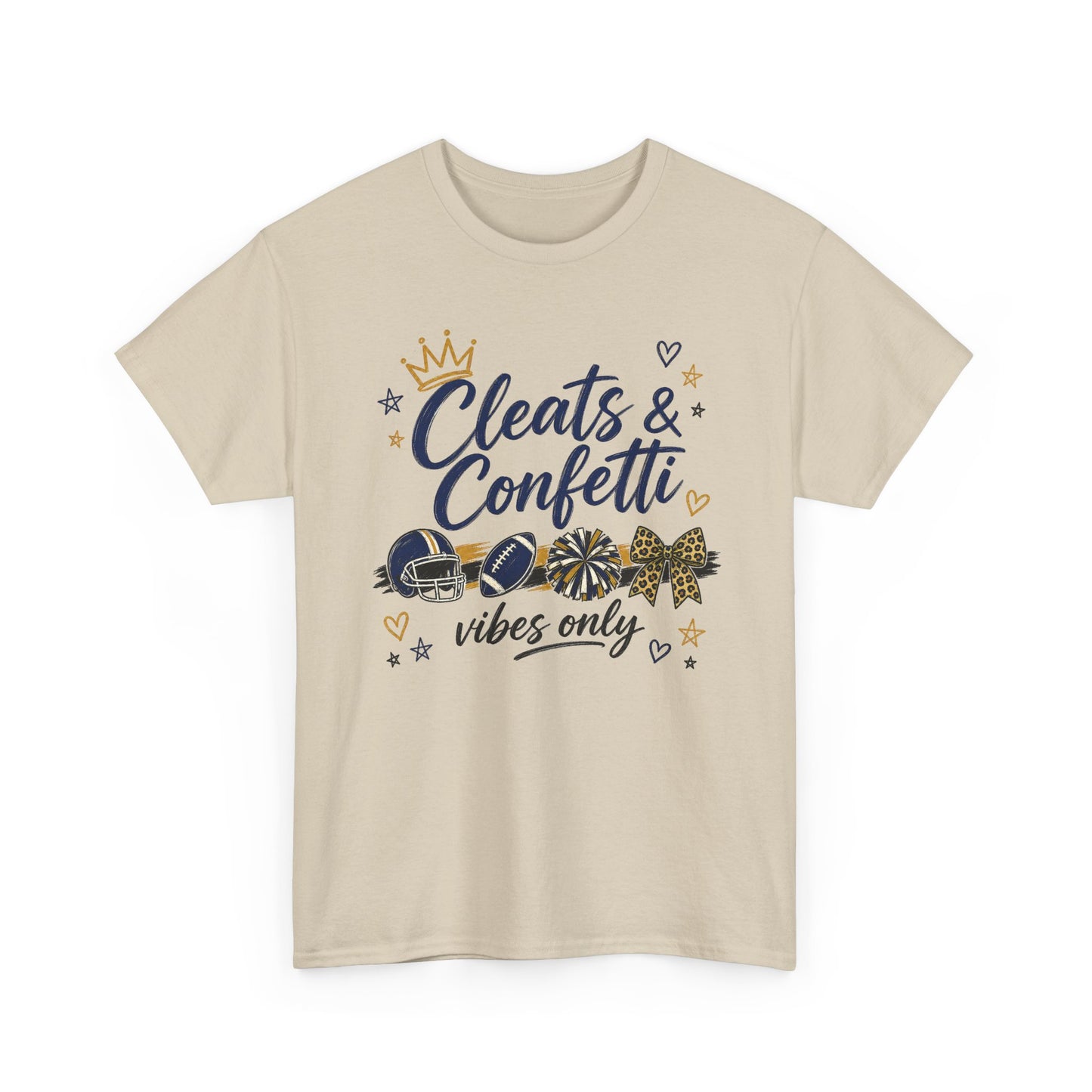 Cleats & Confetti Vibes Only Tee — Cheerleading Cheer Mom Shirt