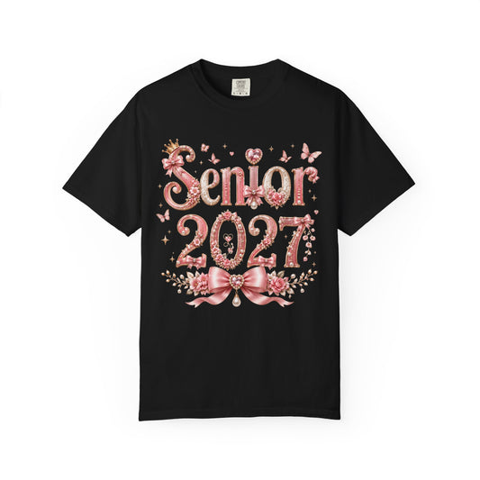 Senior 2027 T‑Shirt — Floral Pink Graduation Tee for High School & College Seniors