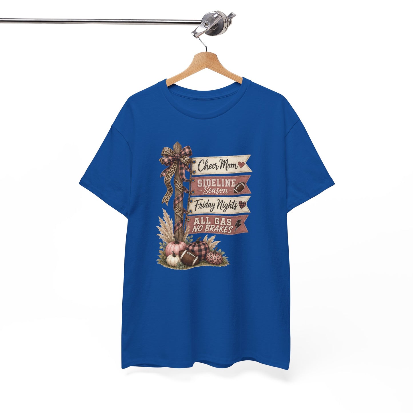 Fall Porch Sign T‑Shirt – Rustic Pumpkin Harvest Tee ("Chow More, Sideline, Friday Nights, All Gas No Brakes")