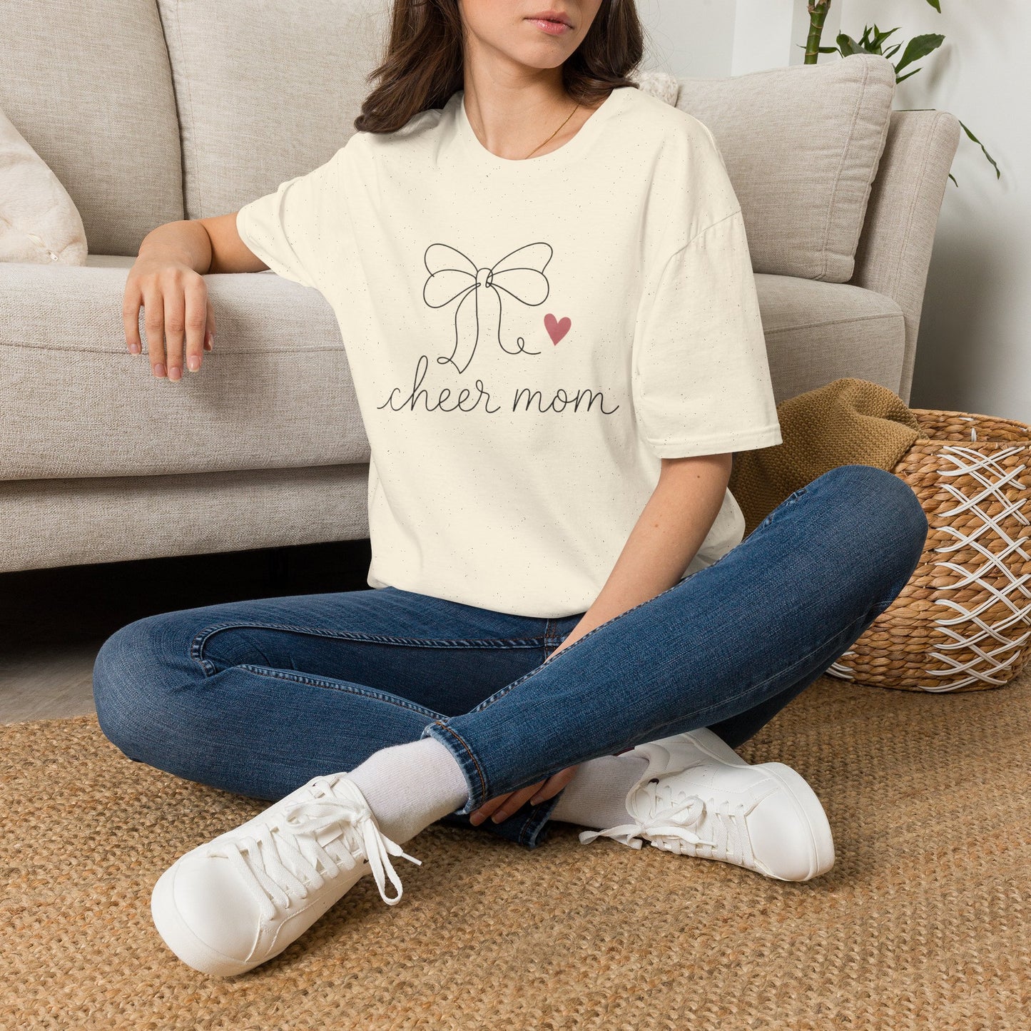 Cheer Mom T‑Shirt — Minimal Bow & Heart Design