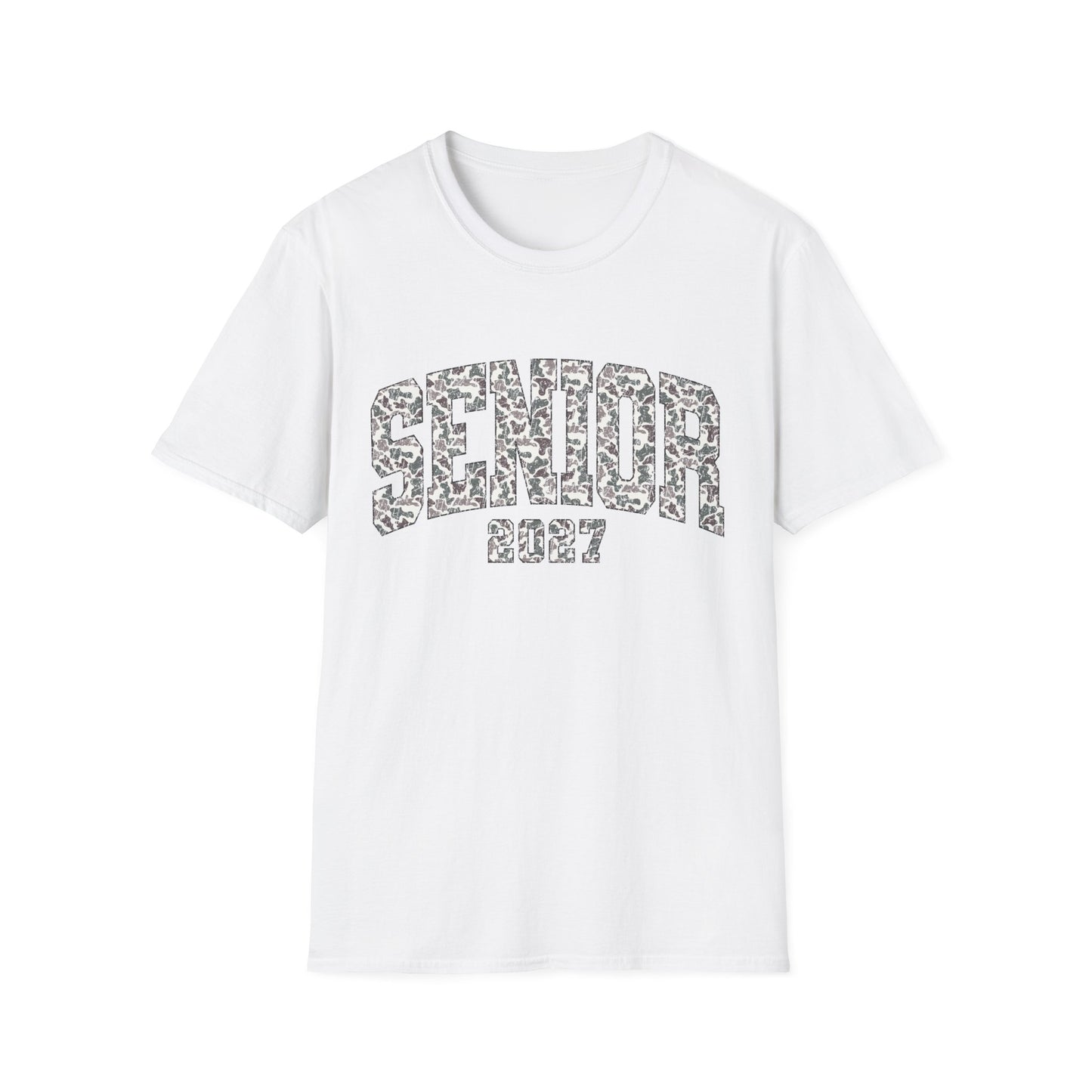 Senior 2027 T-Shirt — Camo Block Letter Graduation Tee