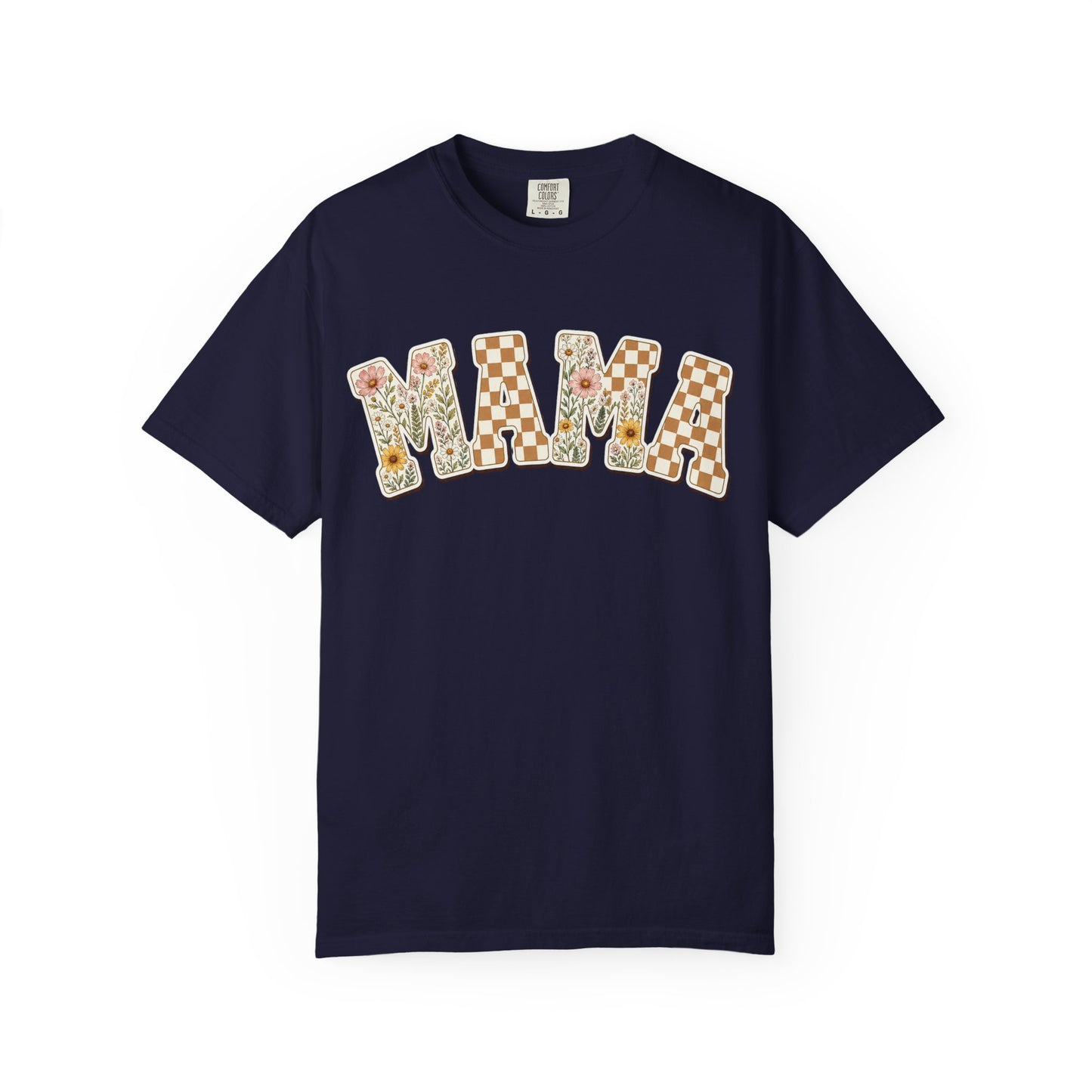 Mama Floral Checkerboard T-Shirt — Retro Mom Graphic Tee