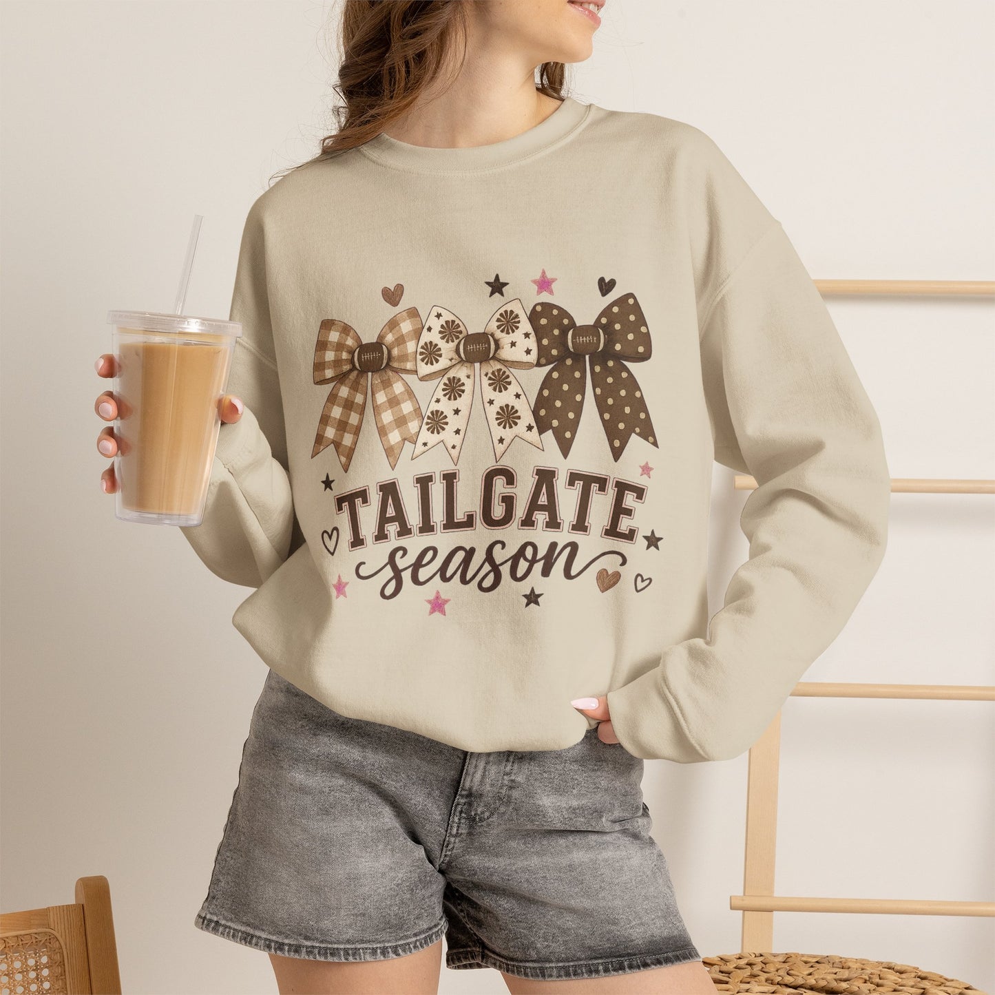 Tailgate Season Sweatshirt — Cute Plaid Bow Football Crewneck