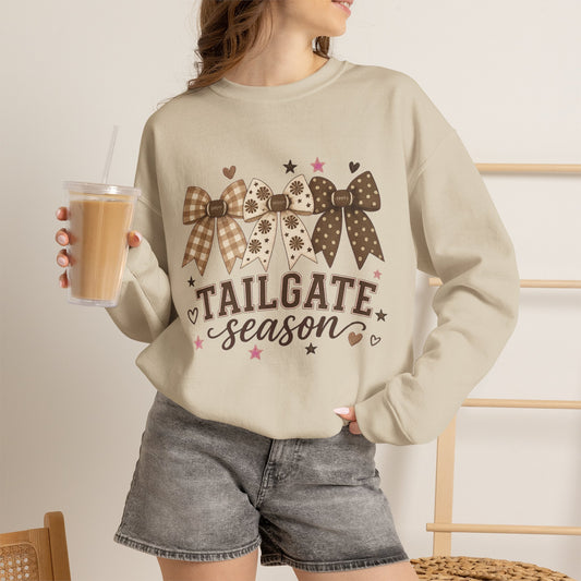 Tailgate Season Sweatshirt — Cute Plaid Bow Football Crewneck
