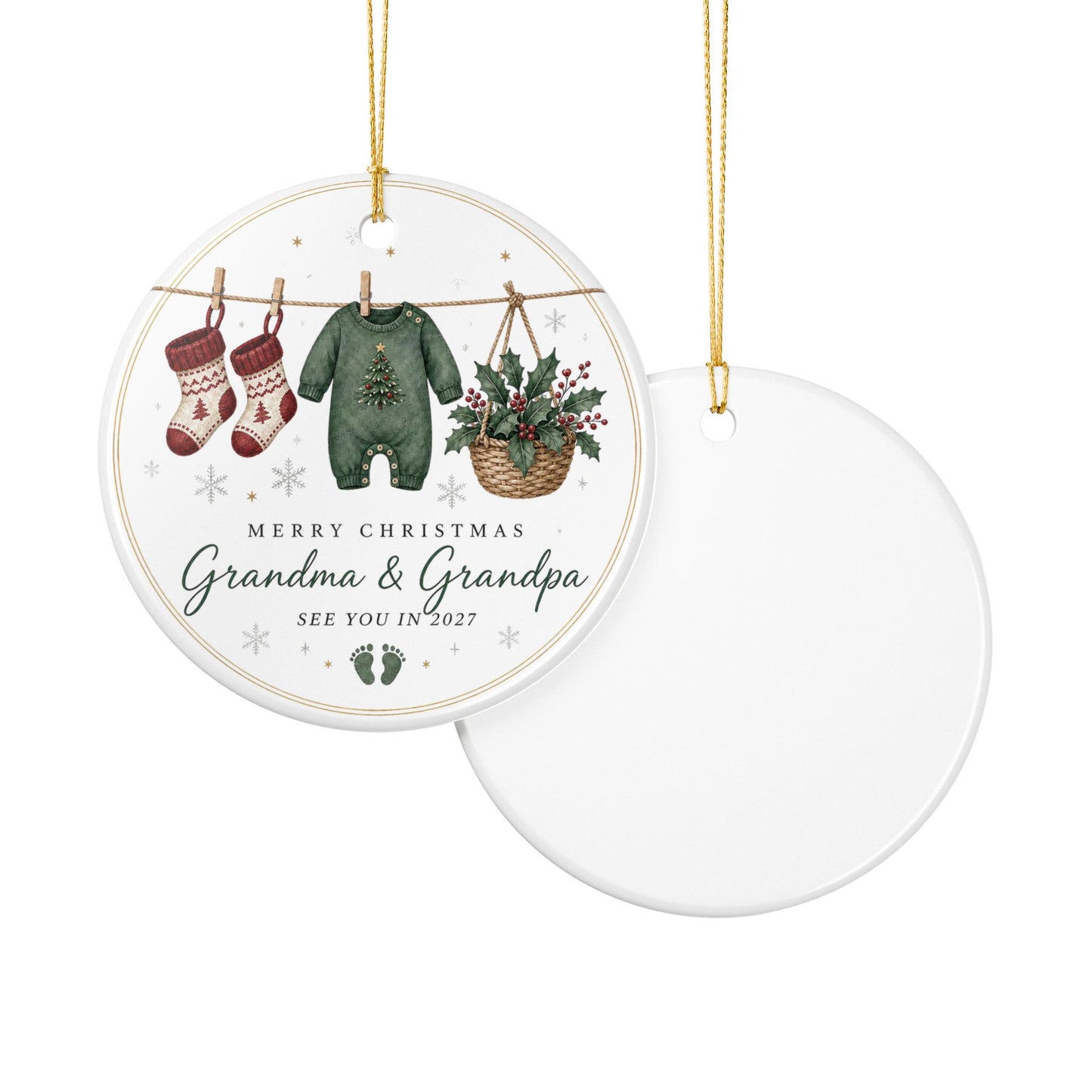 Personalized Ceramic Christmas Ornament — “Merry Christmas Grandma & Grandpa — See You in 2027”