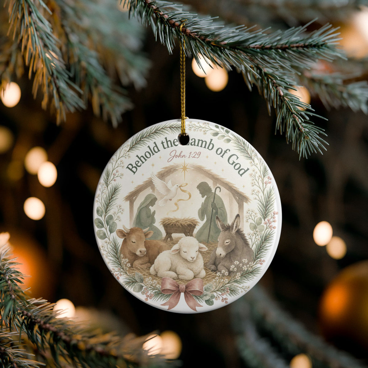 Behold the Lamb of God Ceramic Ornament — Nativity Christmas Decoration