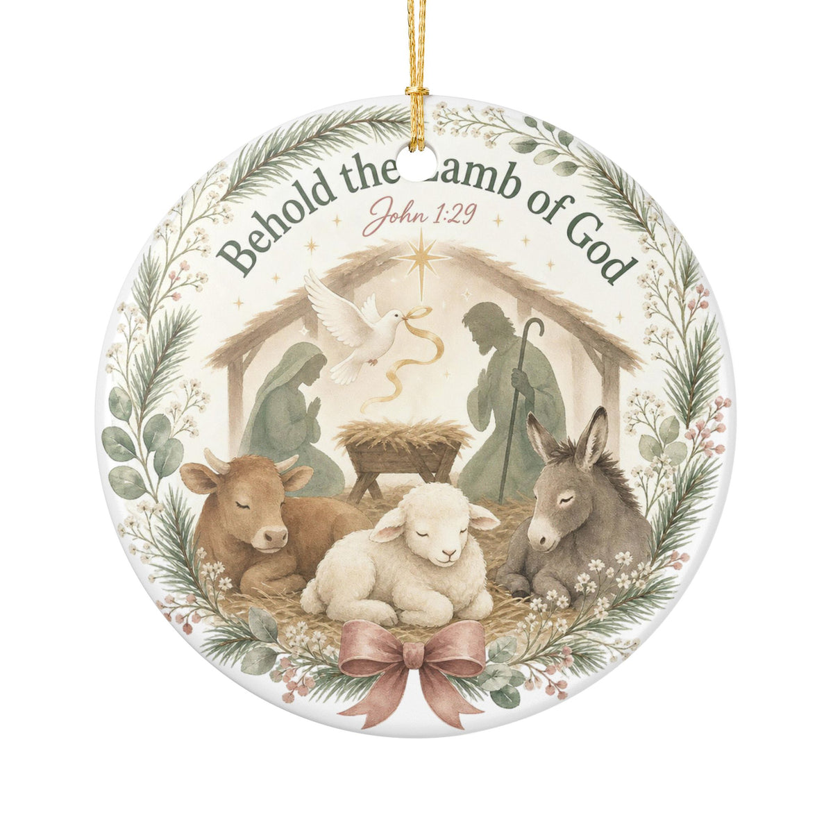 Behold the Lamb of God Ceramic Ornament — Nativity Christmas Decoration