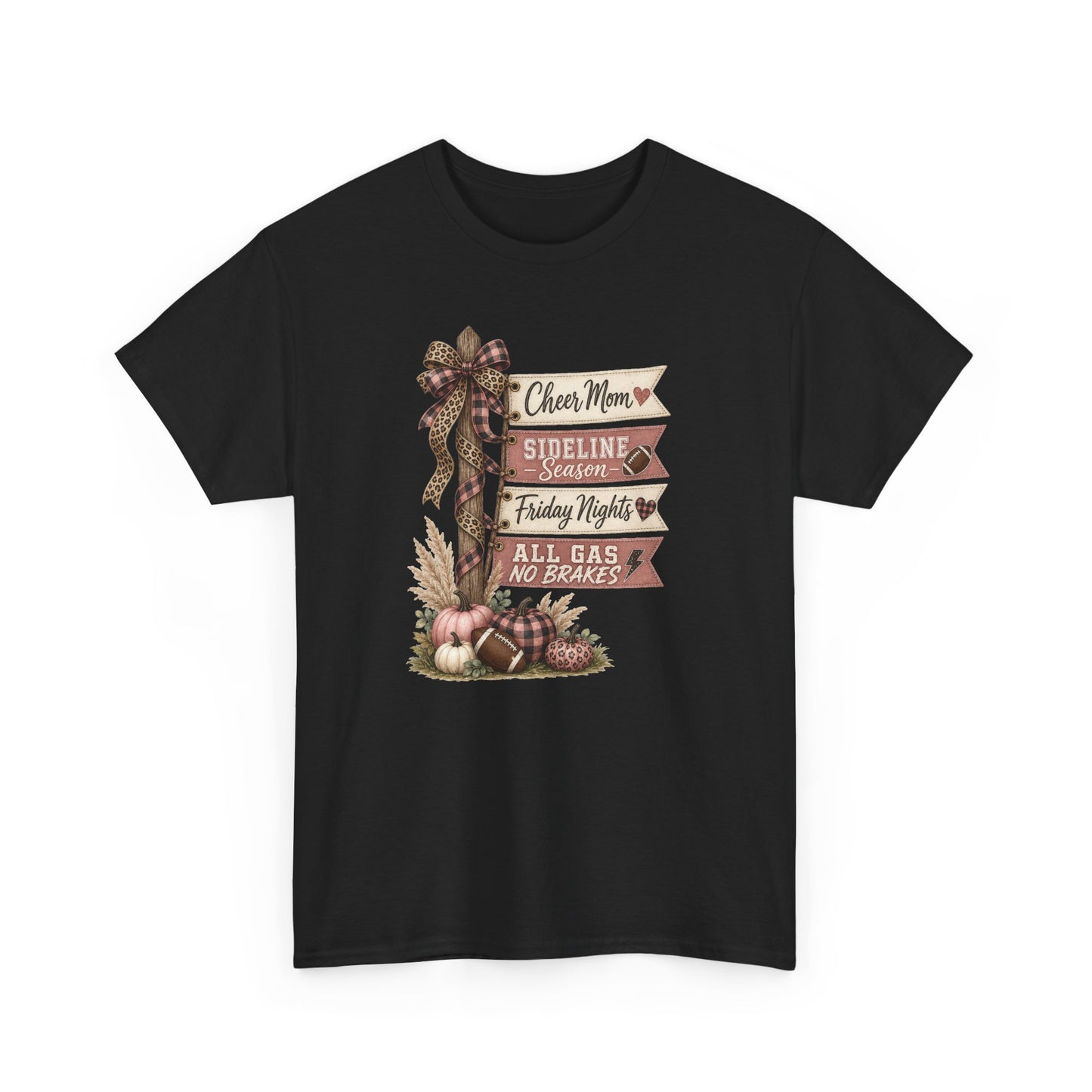 Fall Porch Sign T‑Shirt – Rustic Pumpkin Harvest Tee ("Chow More, Sideline, Friday Nights, All Gas No Brakes")