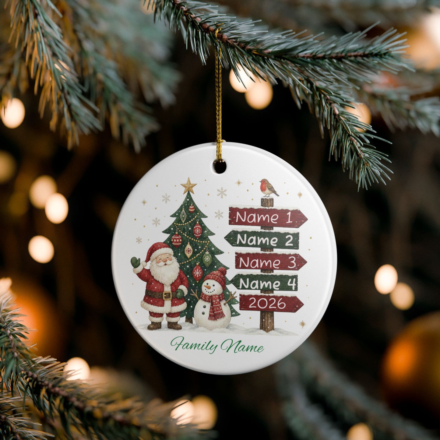 Personalized Ceramic Christmas Ornament — Santa & Tree Family Names 2026