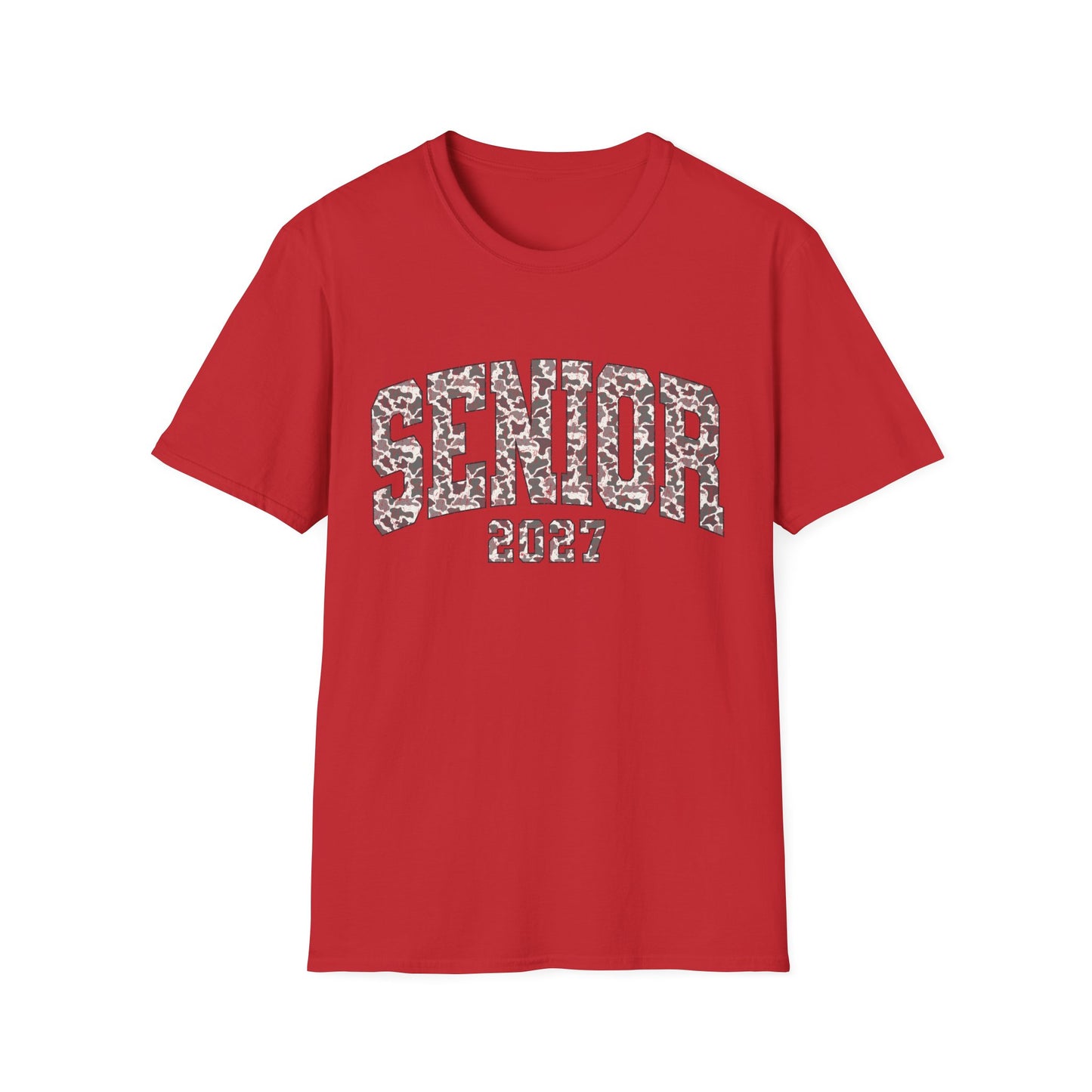 Senior 2027 T-Shirt — Camo Block Letter Graduation Tee