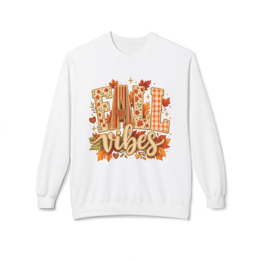 Fall Vibes Crewneck Sweatshirt - Autumn Leaves Plaid Cozy Pullover