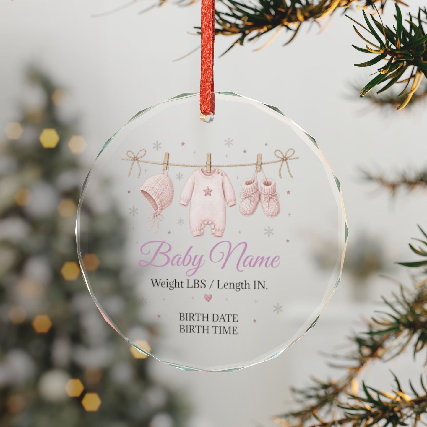 Personalized Baby Name Glass Ornament — Custom Birth Details Keepsake