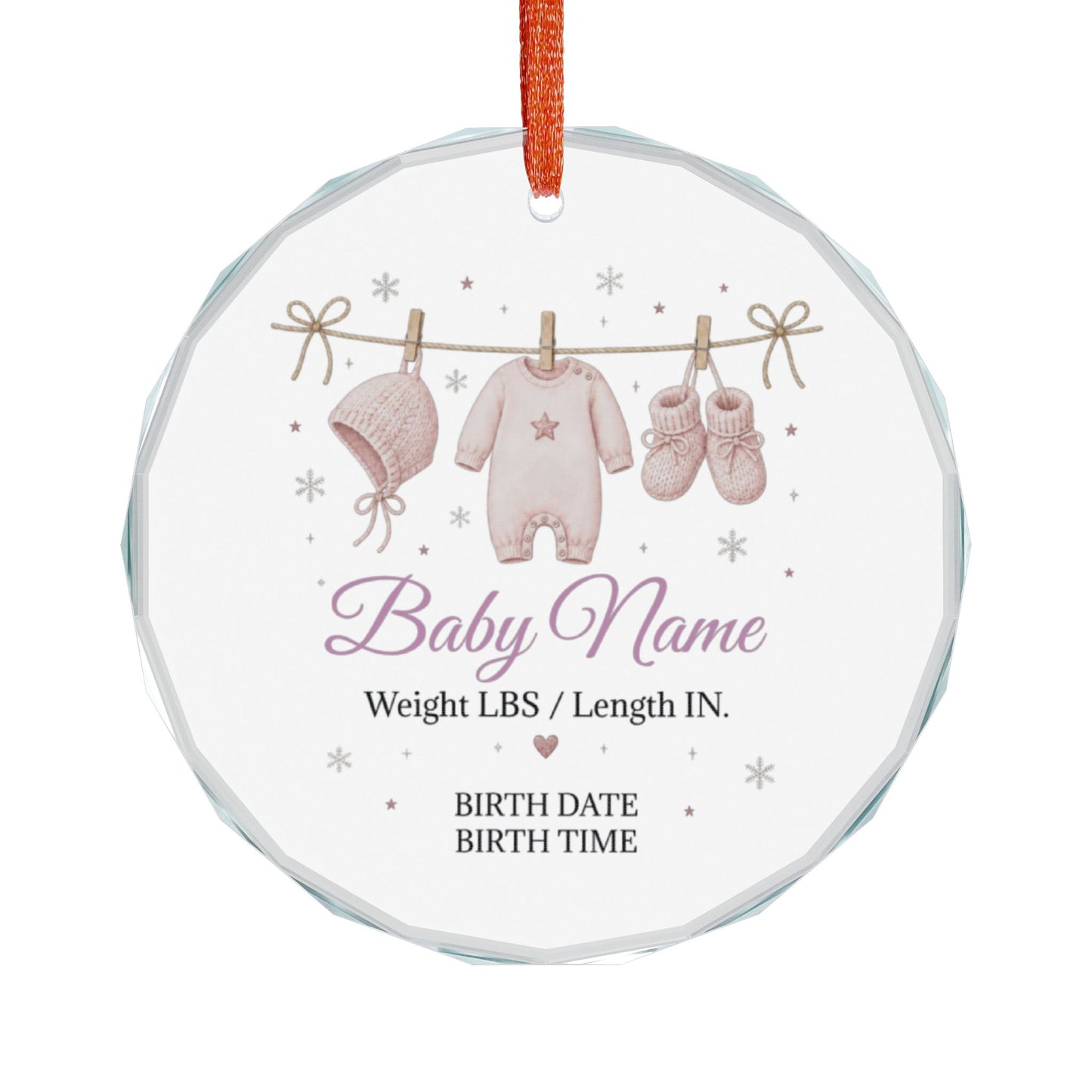 Personalized Baby Name Glass Ornament — Custom Birth Details Keepsake