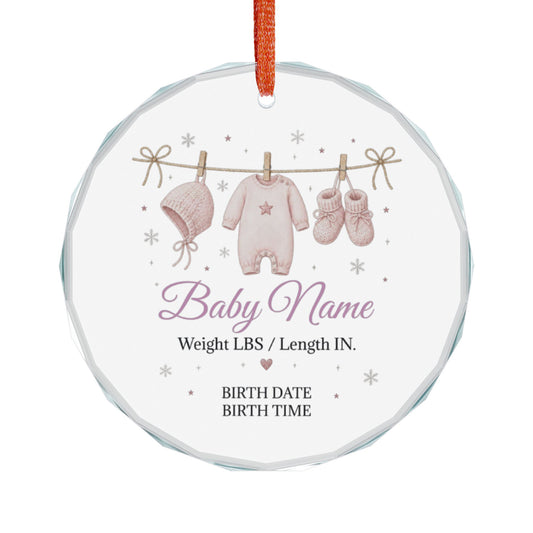 Personalized Baby Name Glass Ornament — Custom Birth Details Keepsake
