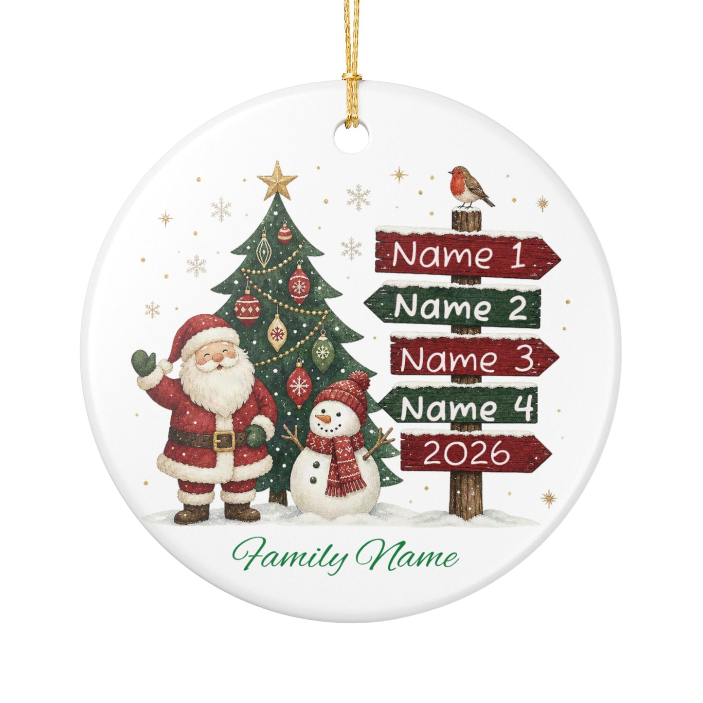 Personalized Ceramic Christmas Ornament — Santa & Tree Family Names 2026