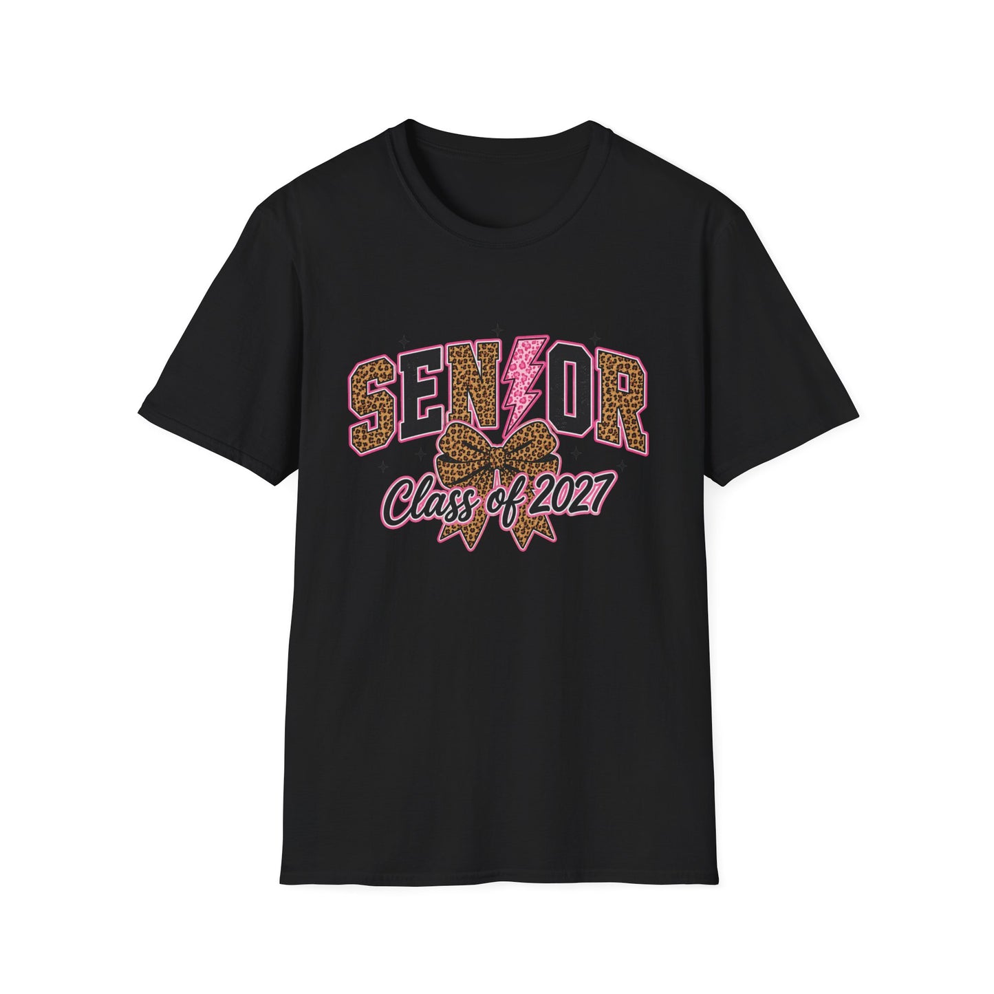 Senior Class of 2027 Tee — Leopard Print & Pink Lightning Graduation Shirt