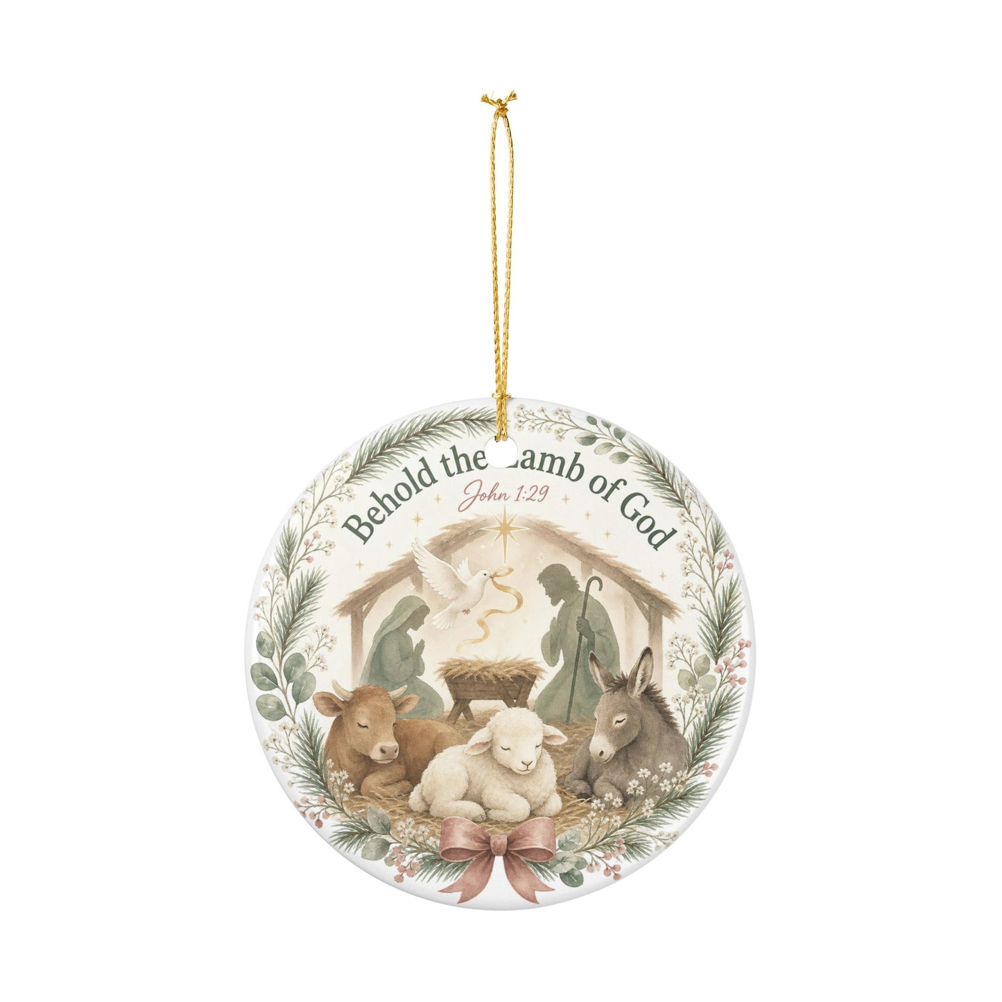 Behold the Lamb of God Ceramic Ornament — Nativity Christmas Decoration