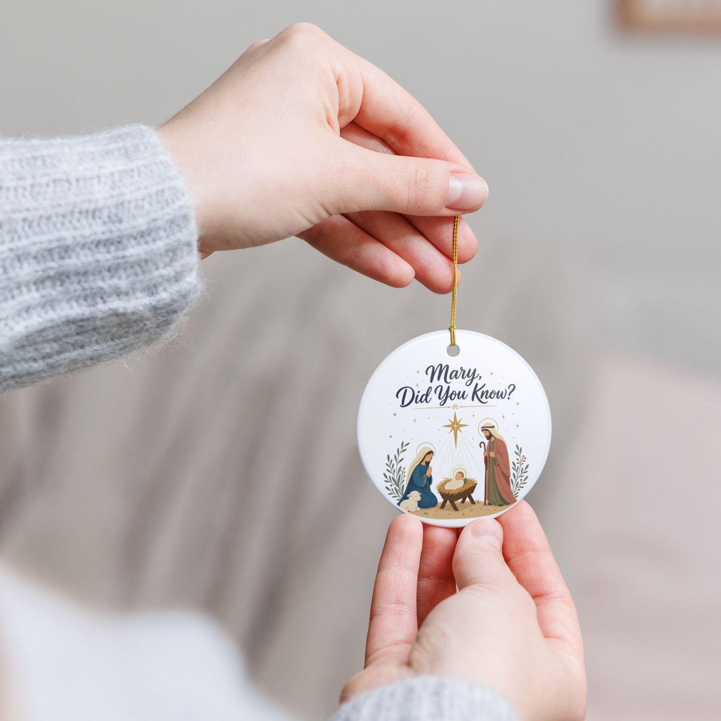 Nativity Ceramic Ornament - "Mary, Did You Know?" Christmas Decoration