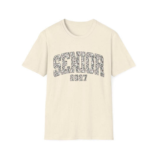 Senior 2027 T-Shirt — Camo Block Letter Graduation Tee