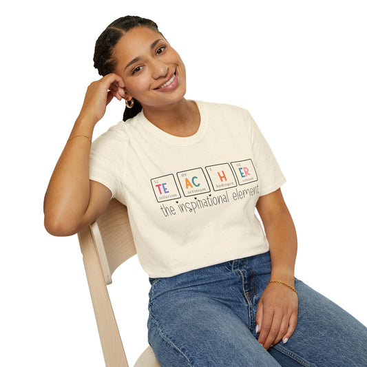 Teacher T-Shirt — “Teacher: The Inspirational Element” Science Periodic Table Design