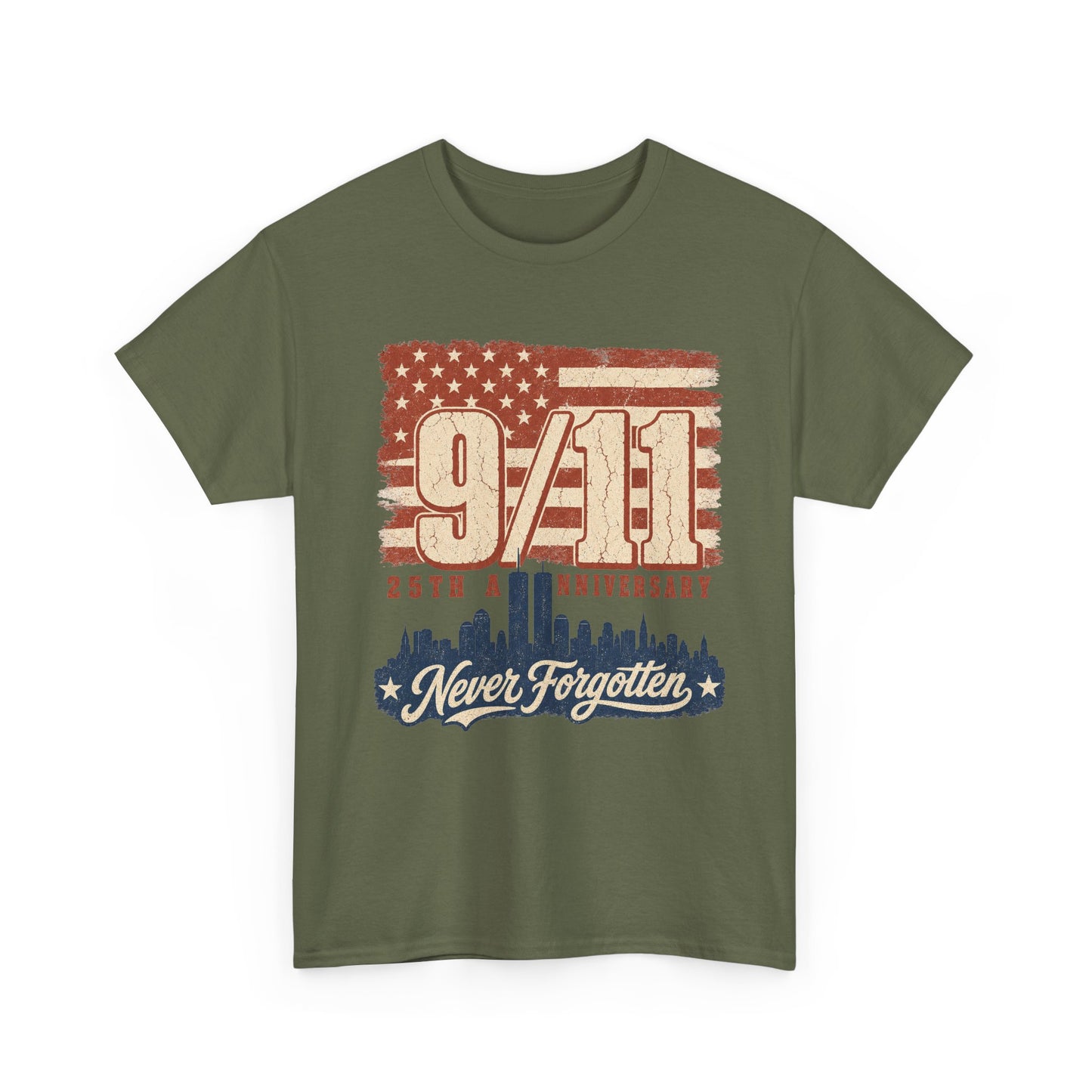 9/11 Never Forgotten T-Shirt — 25th Anniversary Memorial Tee