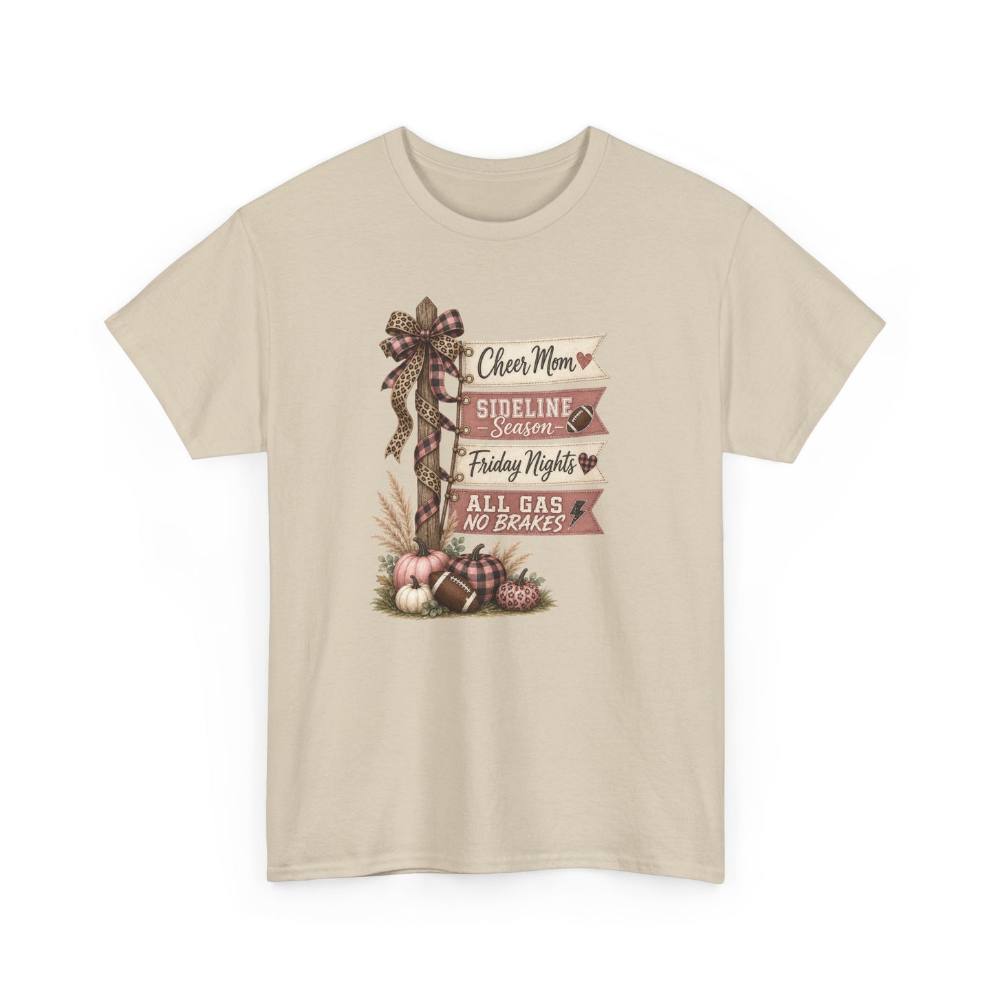 Fall Porch Sign T‑Shirt – Rustic Pumpkin Harvest Tee ("Chow More, Sideline, Friday Nights, All Gas No Brakes")