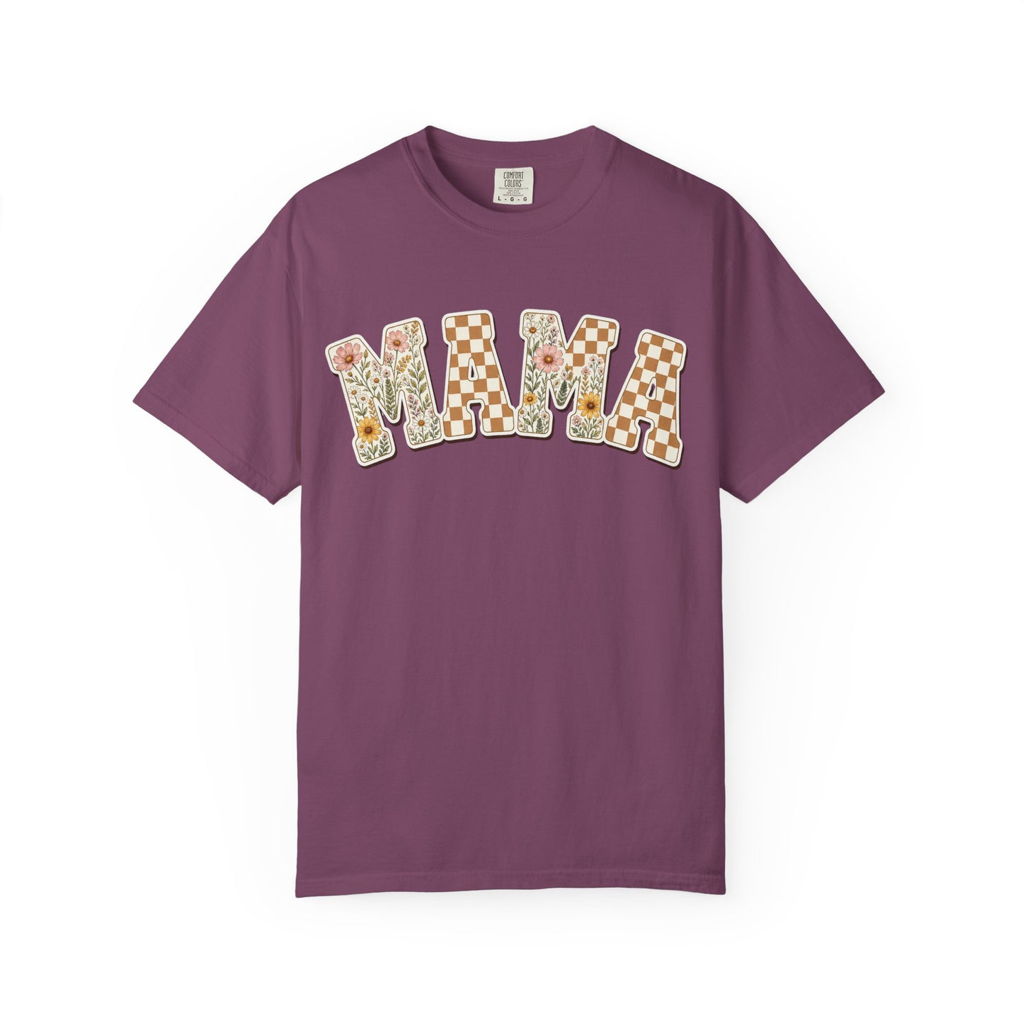 Mama Floral Checkerboard T-Shirt — Retro Mom Graphic Tee