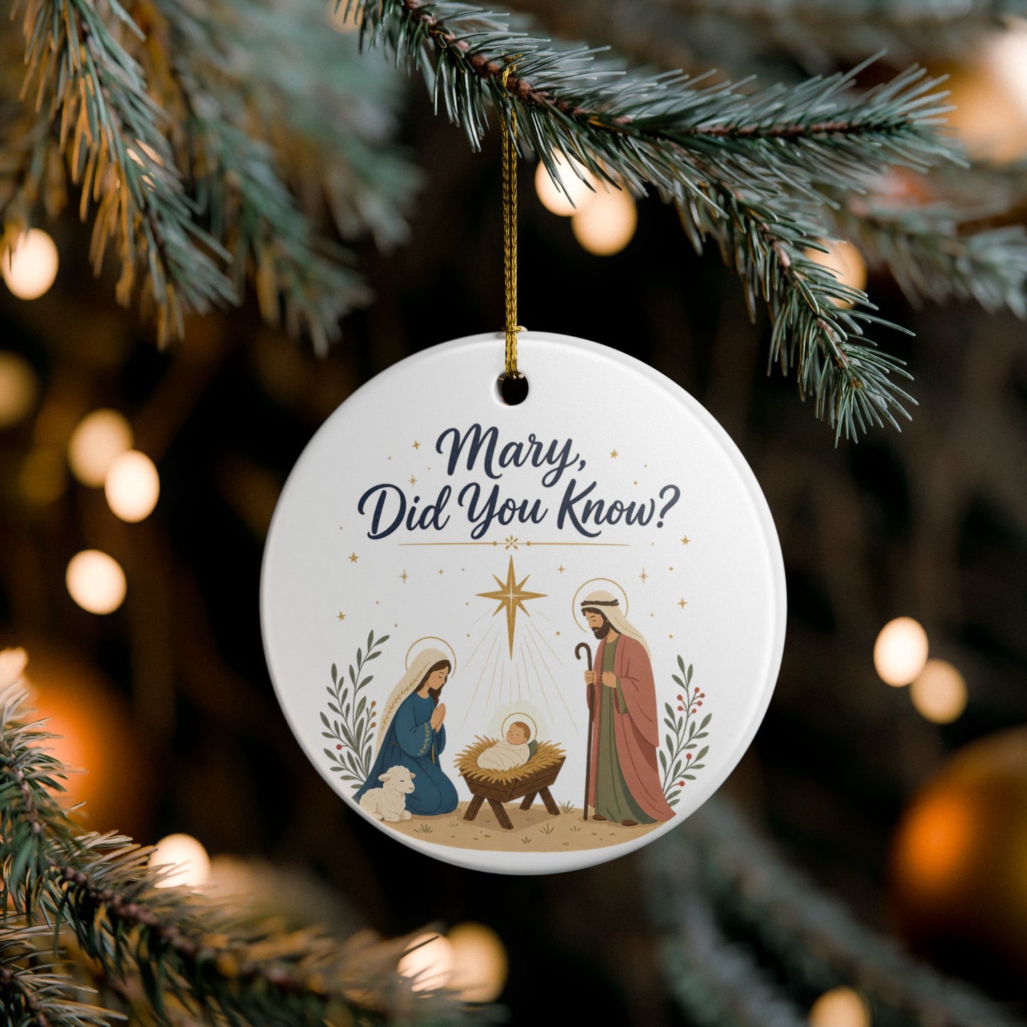 Nativity Ceramic Ornament - "Mary, Did You Know?" Christmas Decoration
