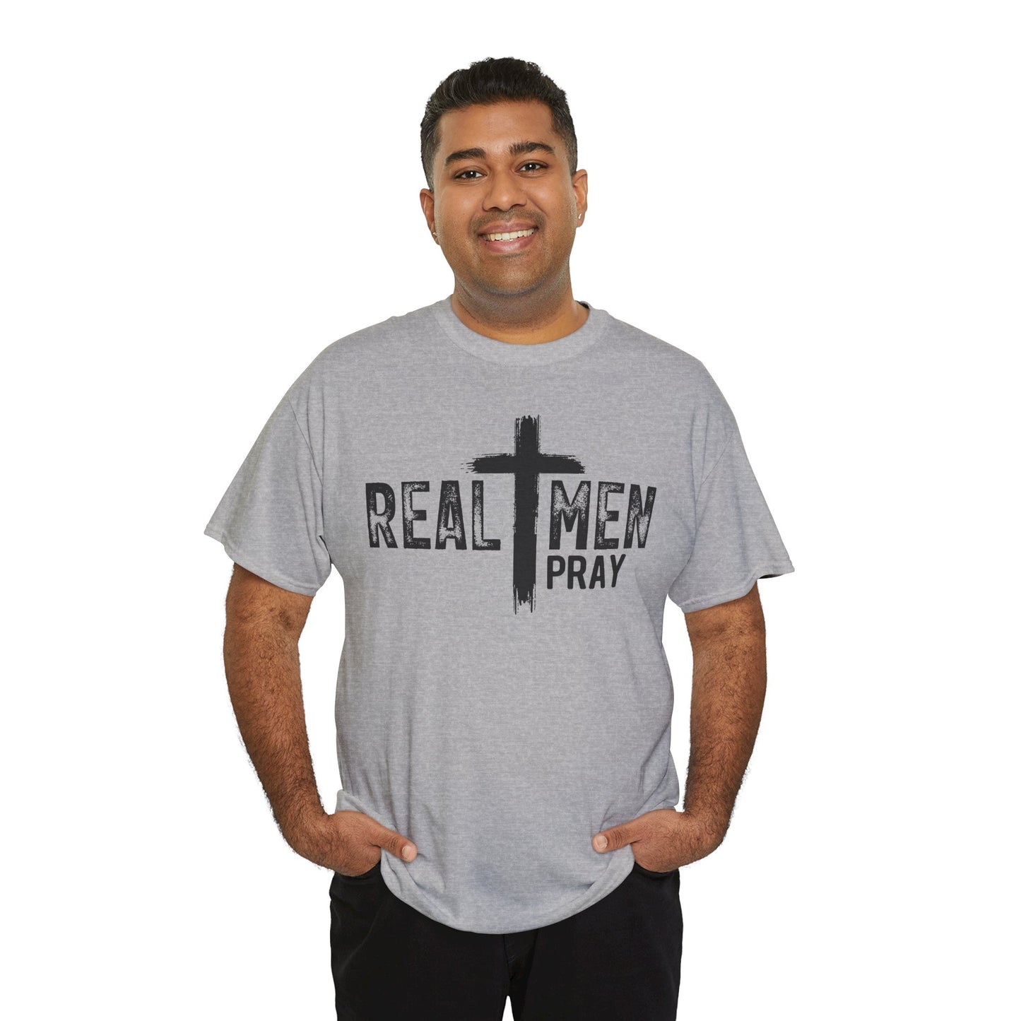 Real Men Pray T-Shirt – Christian Faith Tee with Cross