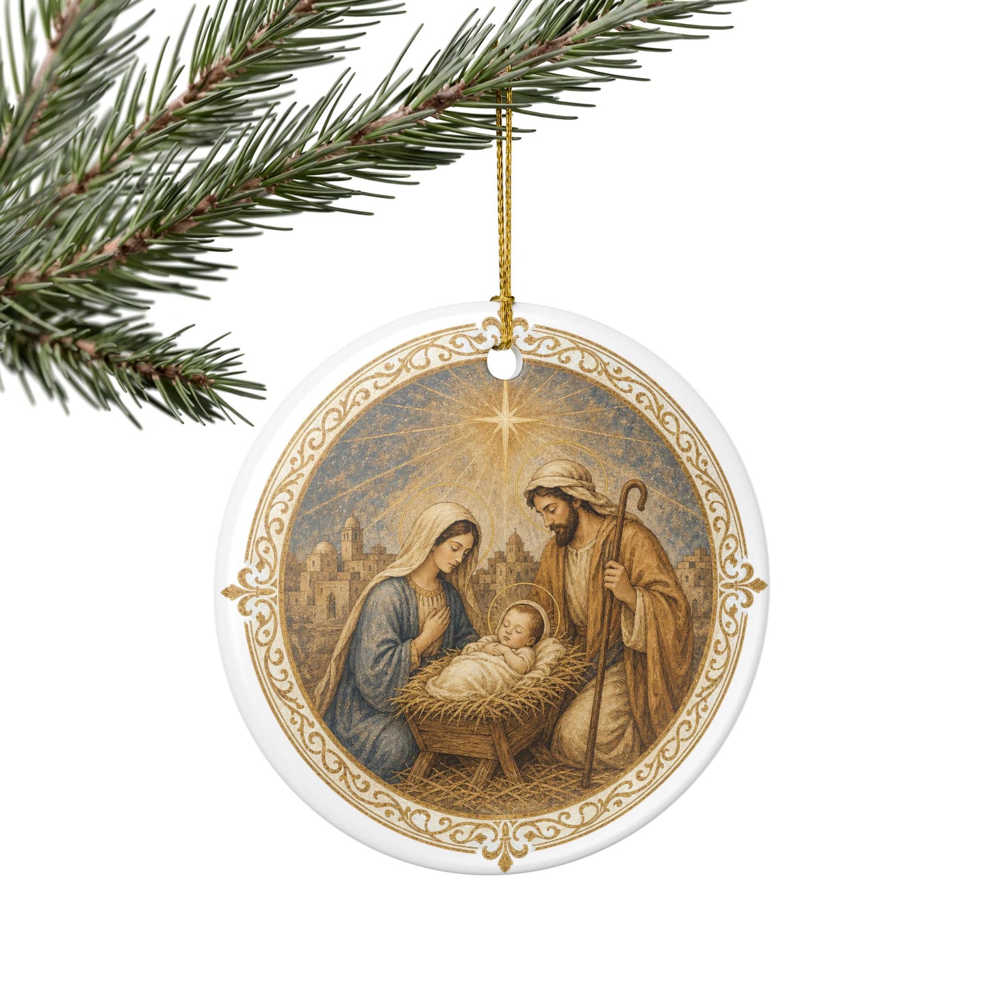 Nativity Ceramic Ornament — Holy Family Christmas Tree Decoration
