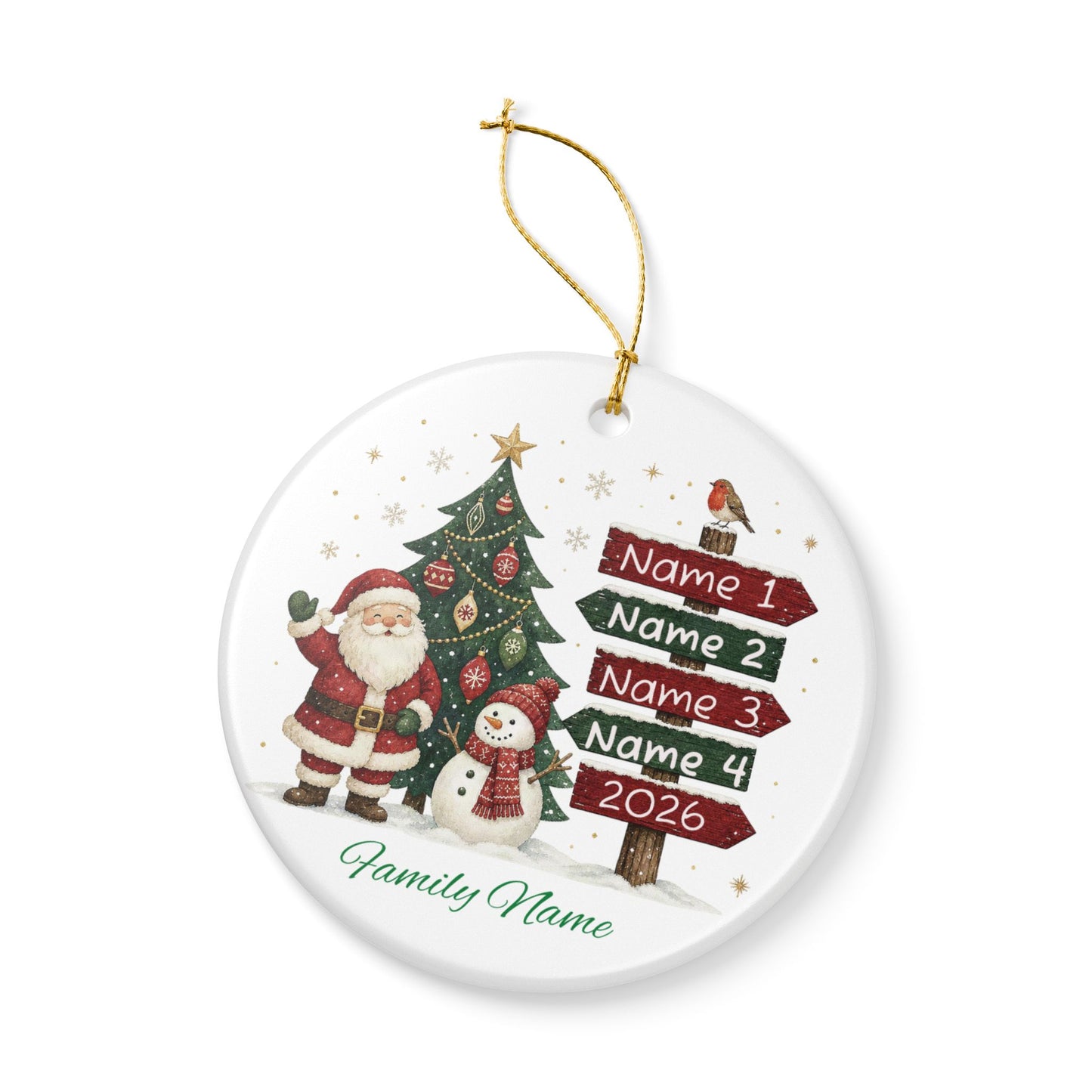 Personalized Ceramic Christmas Ornament — Santa & Tree Family Names 2026