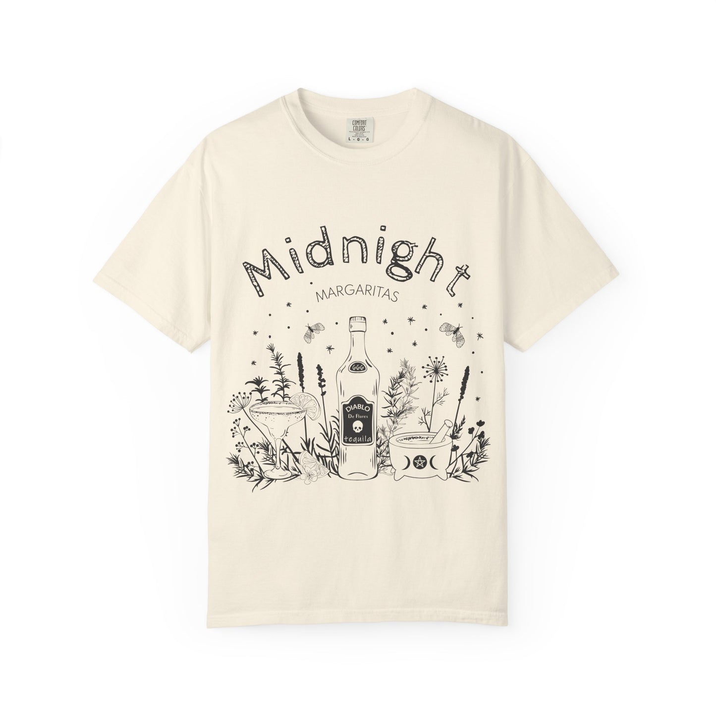 Midnight Margaritas T-Shirt — Cocktail Bottle & Cactus Night Vibe Tee