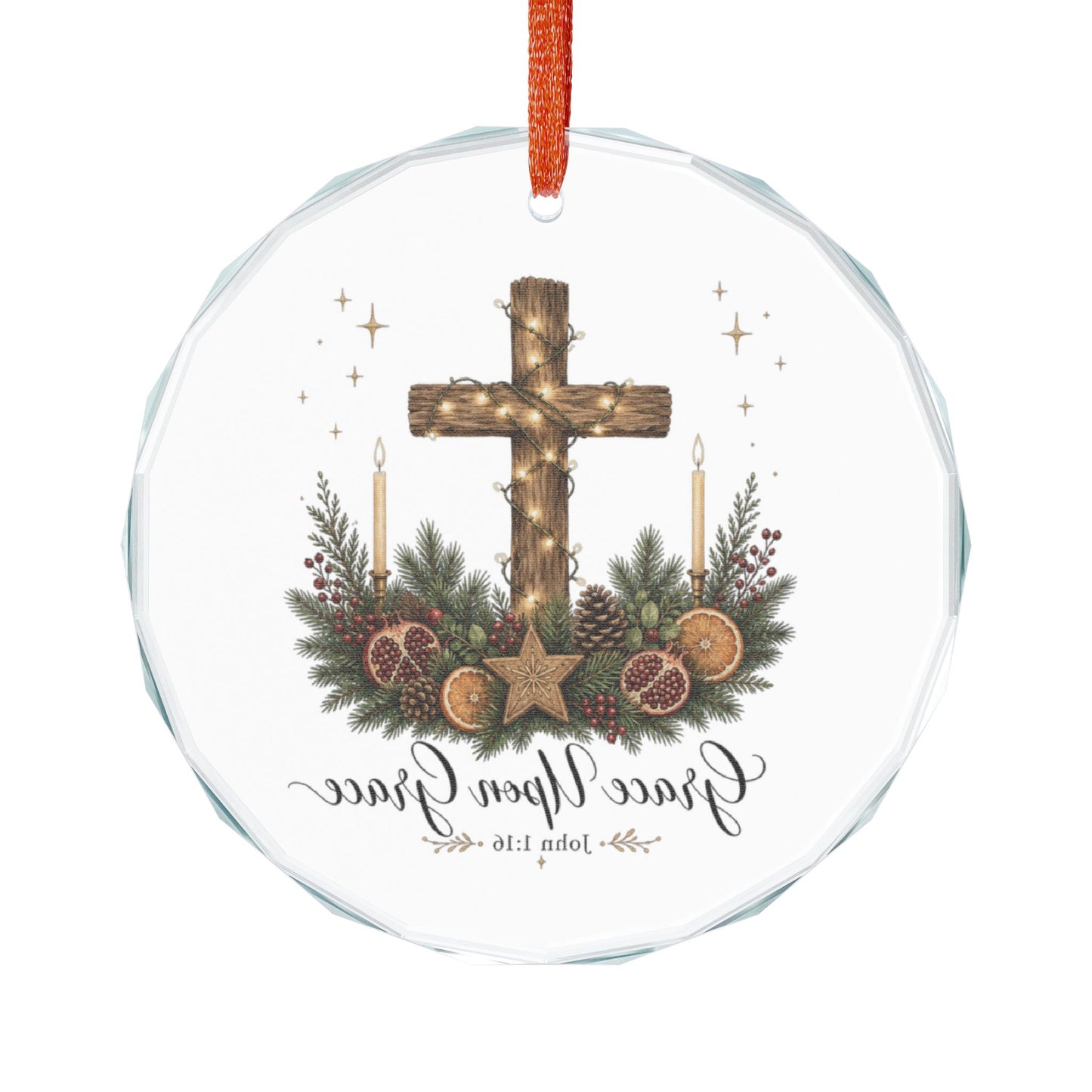 Glass Ornament — "Grace Upon Grace" Christmas Cross Holiday Ornament