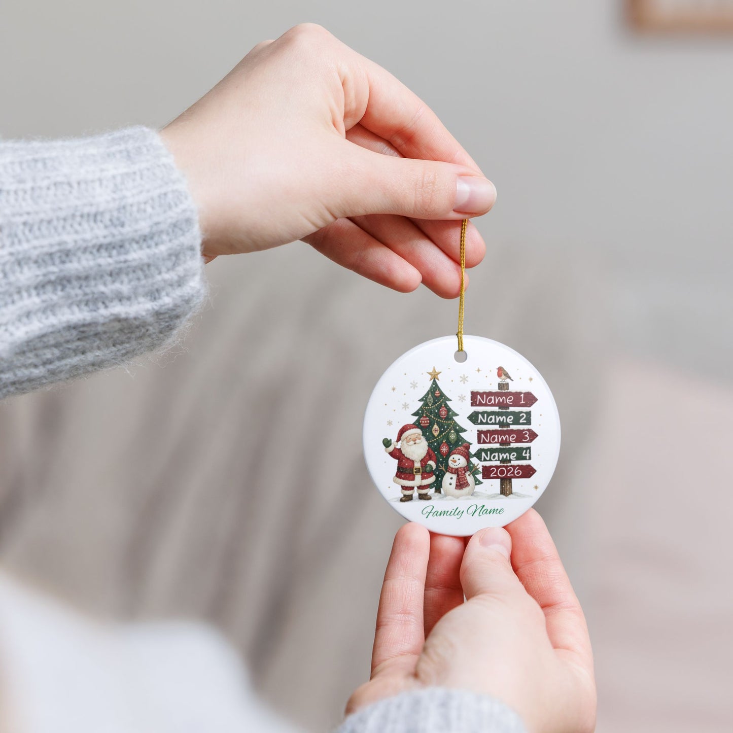 Personalized Ceramic Christmas Ornament — Santa & Tree Family Names 2026