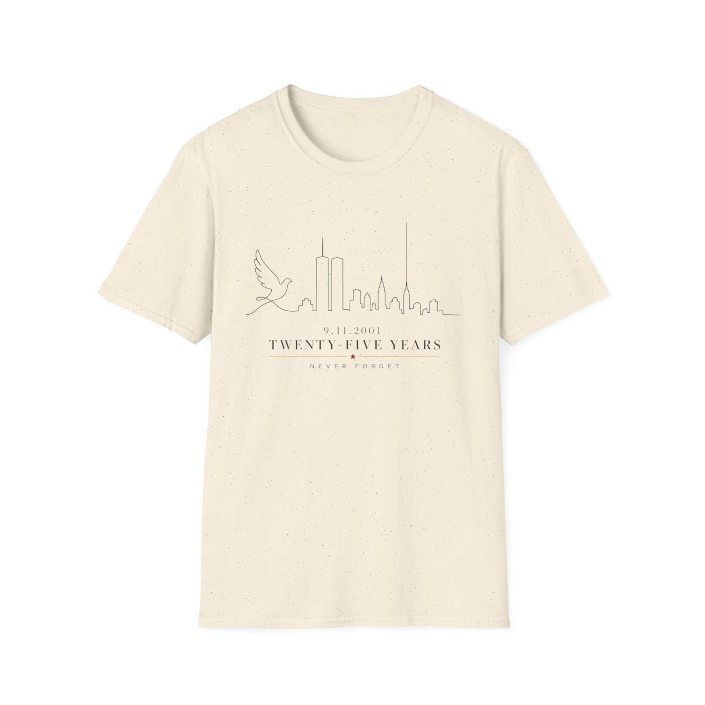 9-11 Memorial T-Shirt — Twenty Five Years NYC Skyline & Dove Commemorative Tee