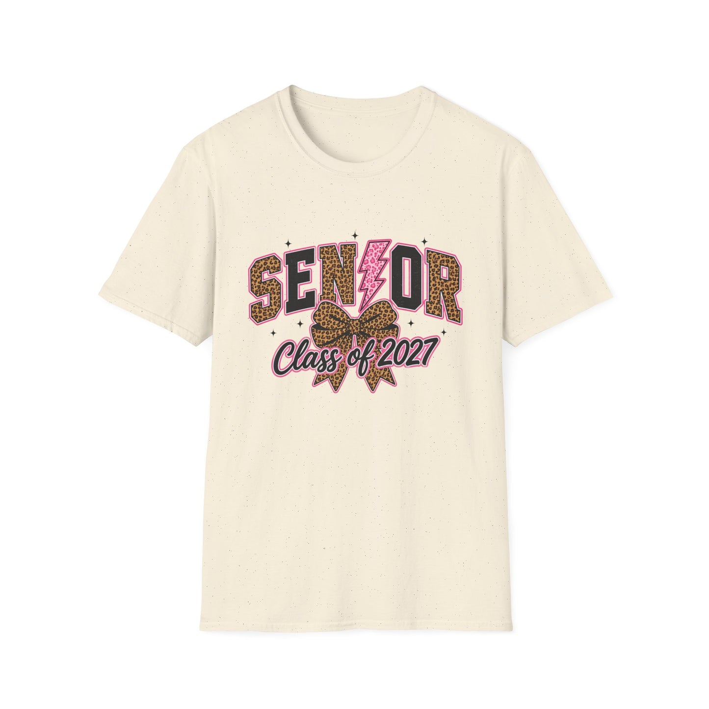 Senior Class of 2027 Tee — Leopard Print & Pink Lightning Graduation Shirt