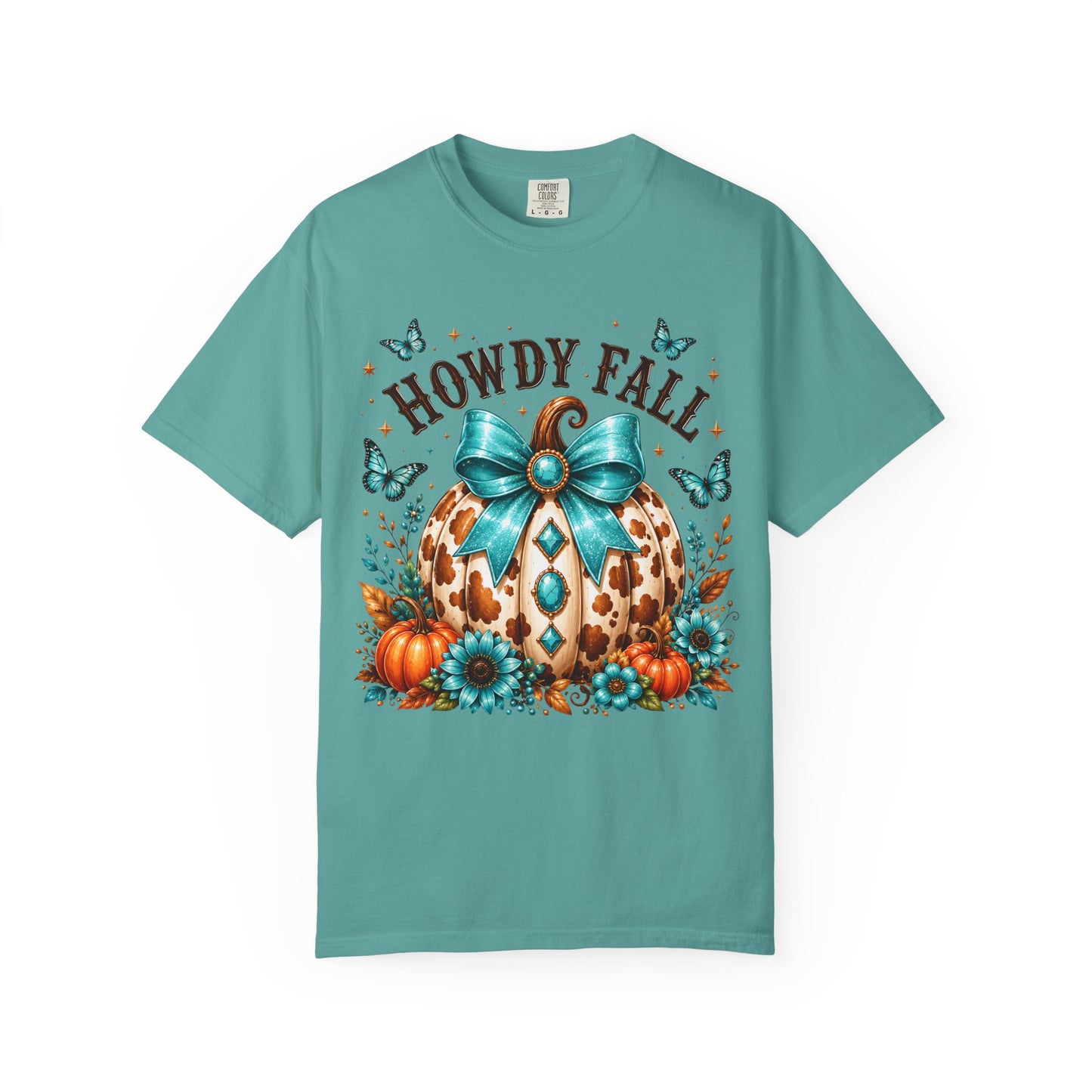 Howdy Fall Tee — Teal Pumpkin & Floral Autumn T-Shirt