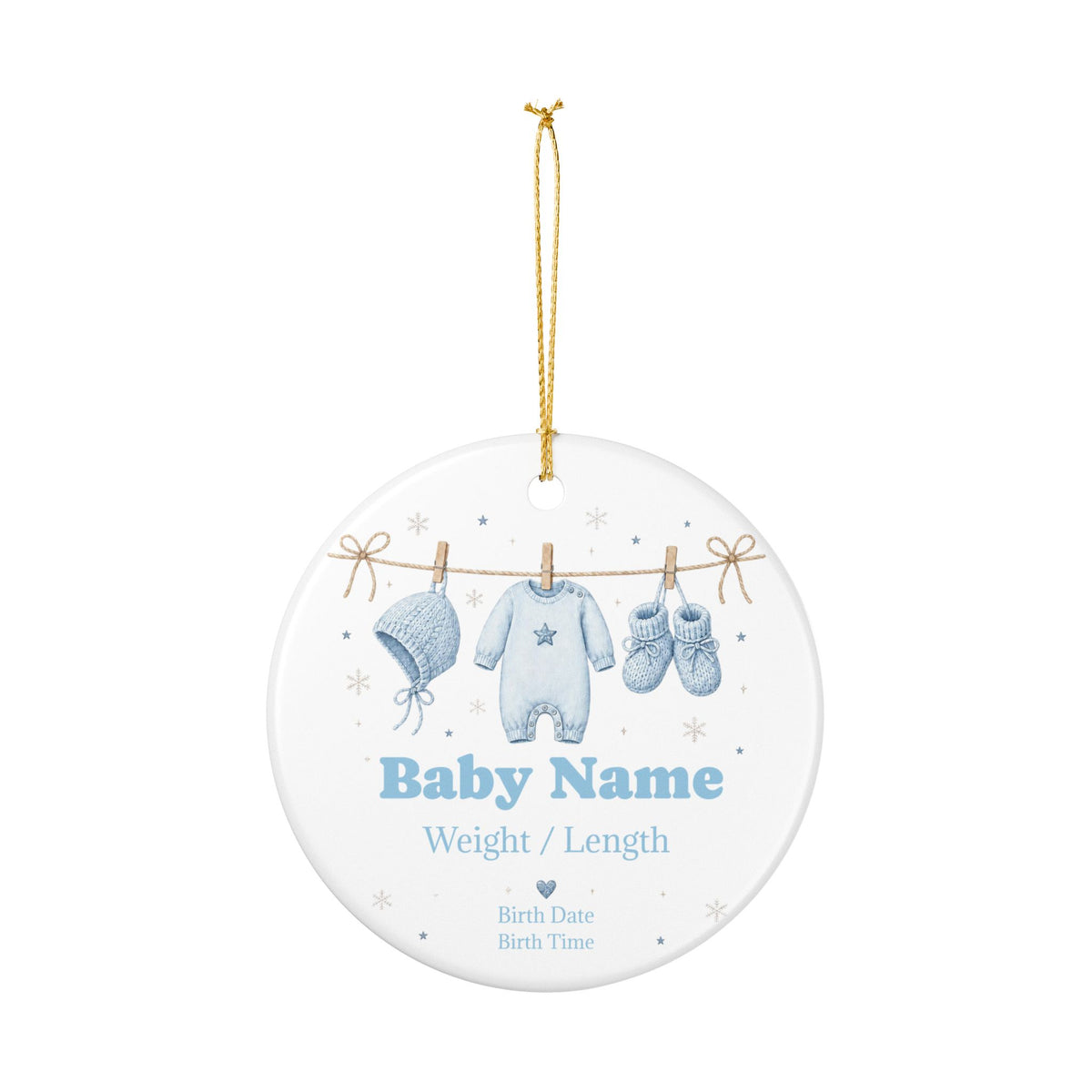 Baby Keepsake Ceramic Ornament — Personalized Birth Details (Name, Weight, Length, Date)
