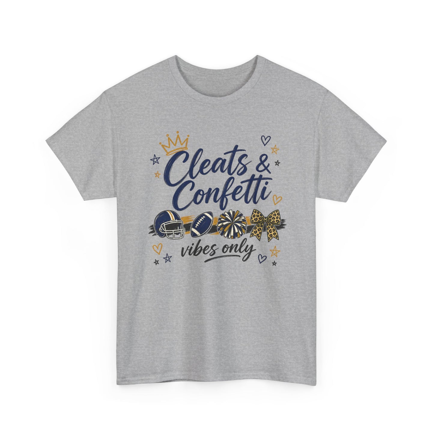 Cleats & Confetti Vibes Only Tee — Cheerleading Cheer Mom Shirt