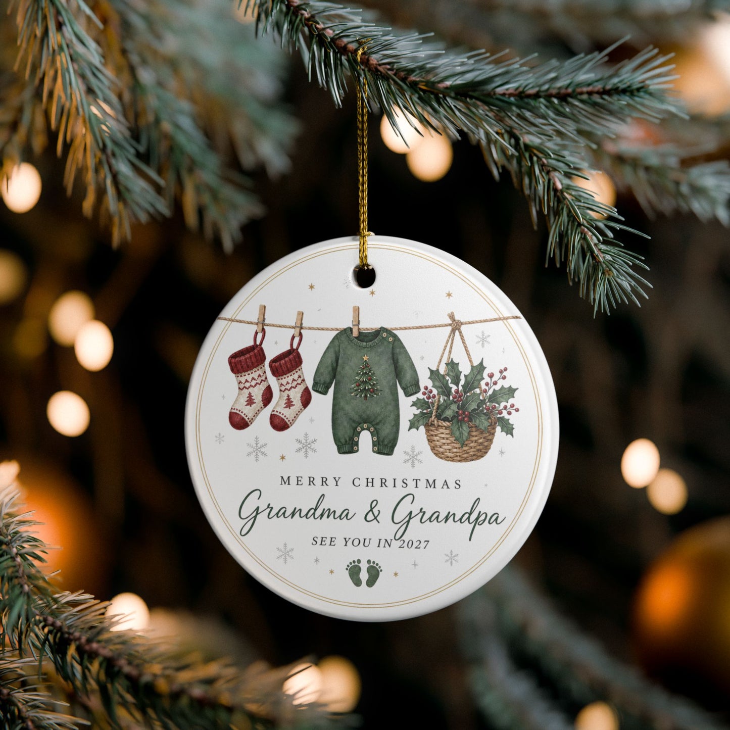 Personalized Ceramic Christmas Ornament — “Merry Christmas Grandma & Grandpa — See You in 2027”