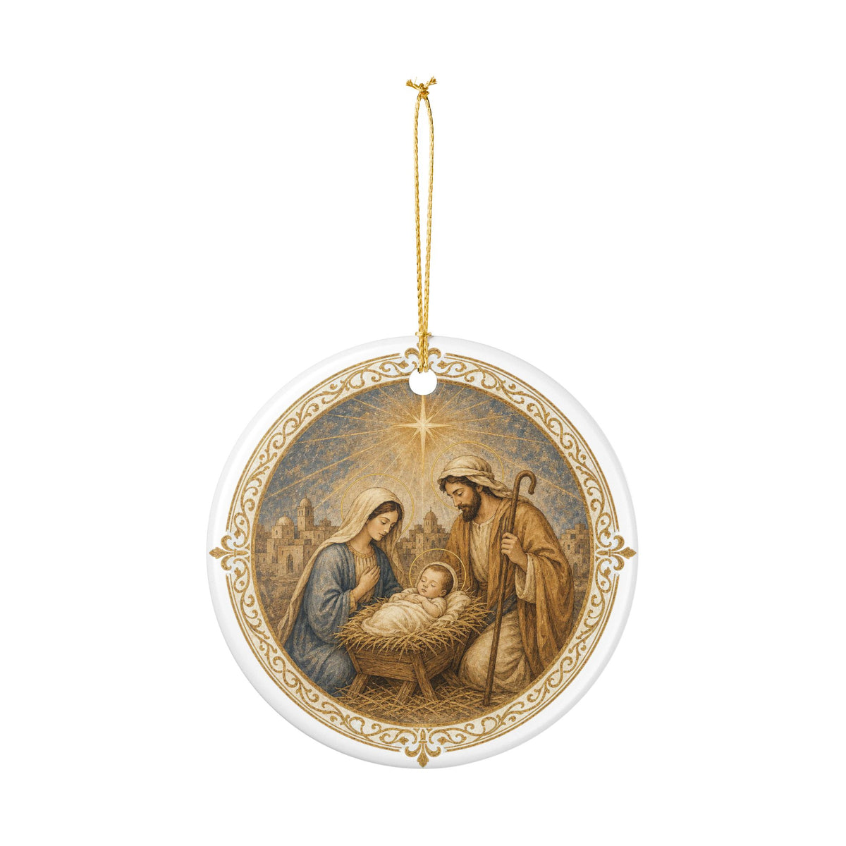 Nativity Ceramic Ornament — Holy Family Christmas Tree Decoration