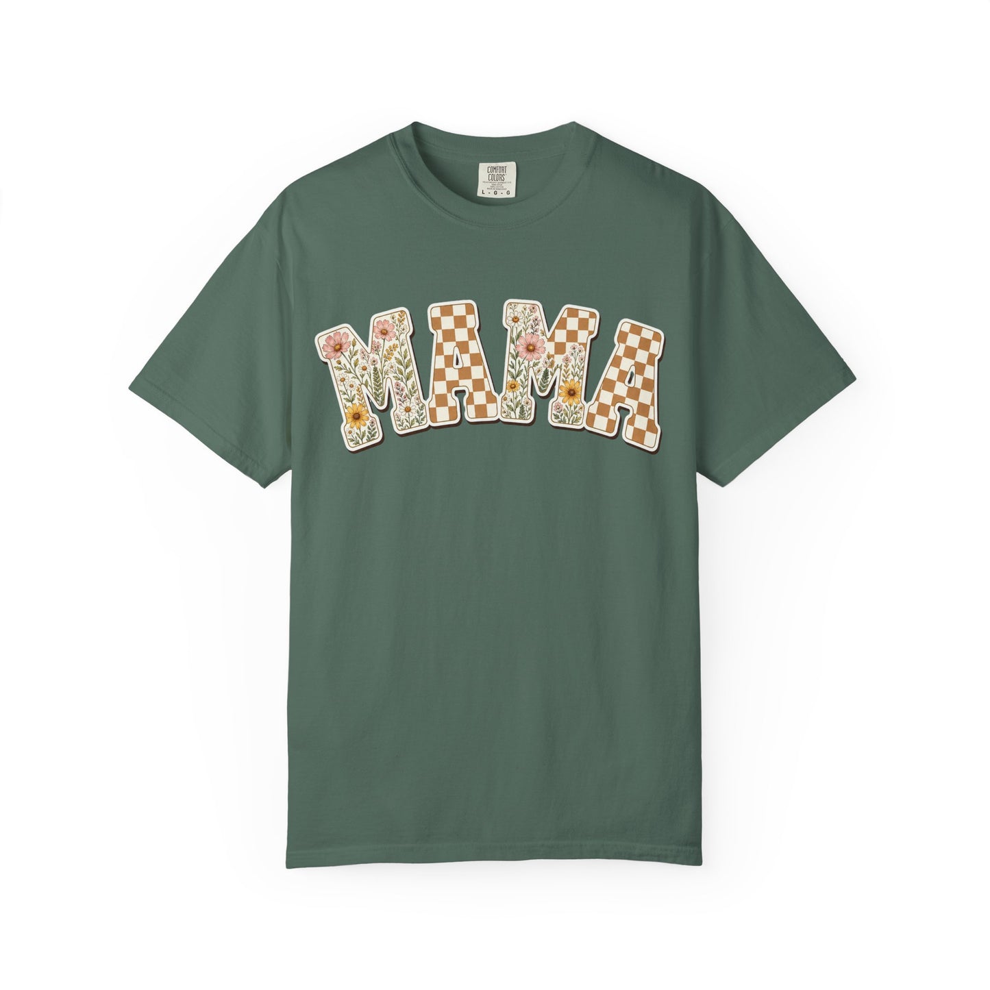 Mama Floral Checkerboard T-Shirt — Retro Mom Graphic Tee