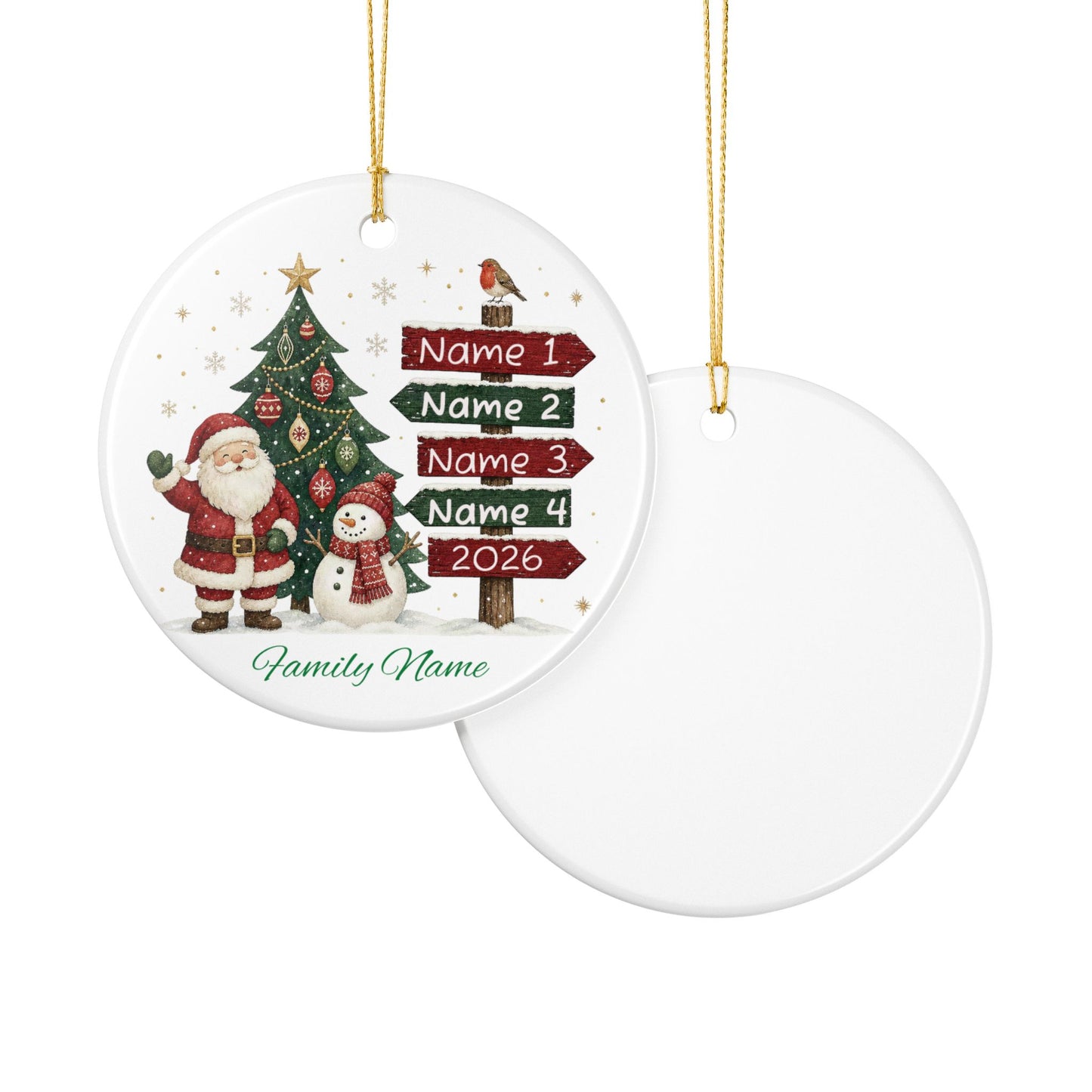 Personalized Ceramic Christmas Ornament — Santa & Tree Family Names 2026